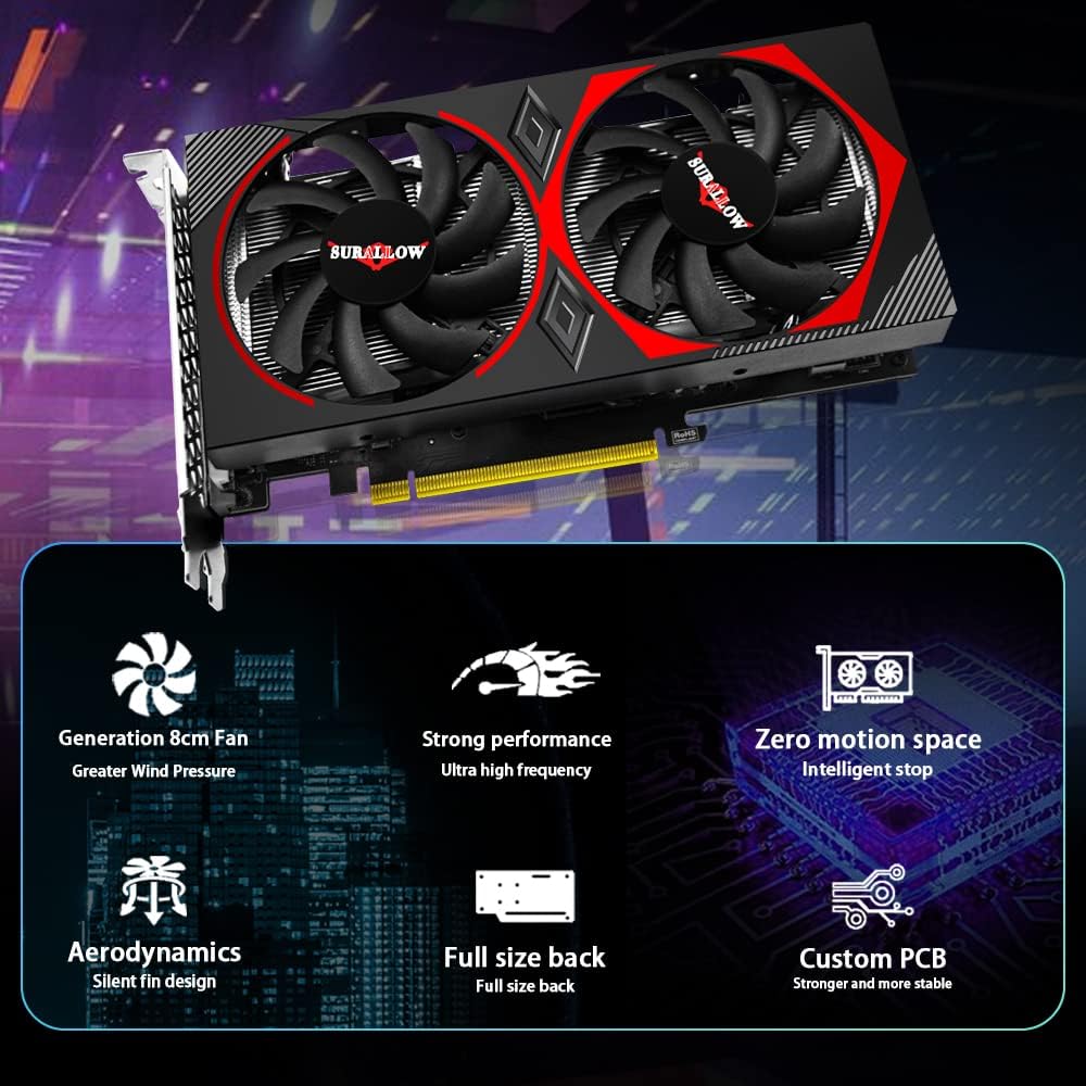 SURALLOW GTX 1660 Super 6GB GDDR6 192-Bit Gaming Graphics Card - PCIe 3.0 x16 Video Card with Twin Freeze Fans, HDMI/DP/DVI Ports for PC Gaming, Streaming & VR Experience