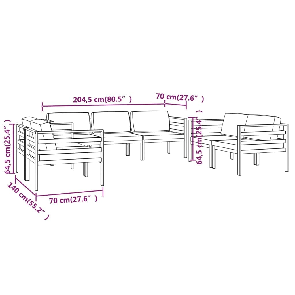 vidaXL 7-Piece Modular Patio Lounge Set - Aluminum Frame with Comfort Cushions & Weather-Resistant Design - Modern Outdoor Furniture for Backyard, Poolside & Garden Relaxation