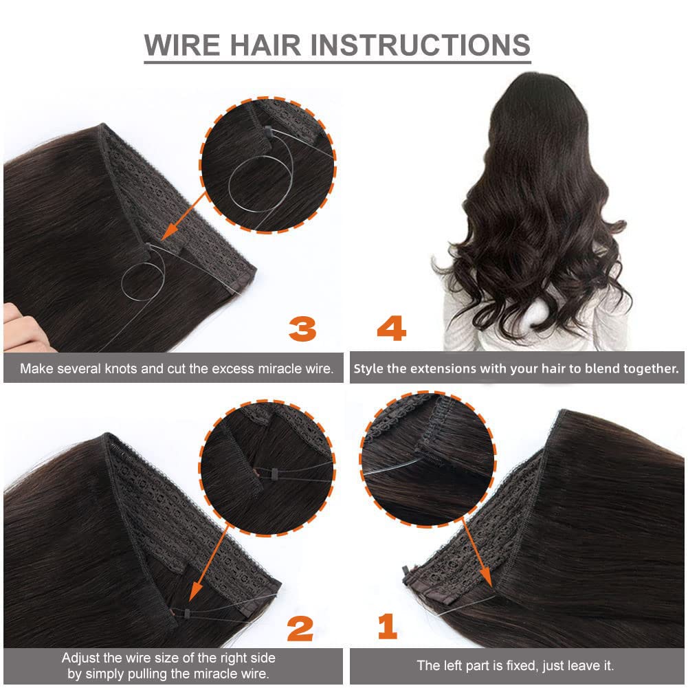 Sassina Invisible Wire Hair Extensions - 100% Real Human Hair, Transparent Wire, Adjustable Size with Secure Clips, Natural Straight Hairpiece (16 Inch, 100g, #P8/60) - Perfect for Daily Wear, Parties & Special Occasions