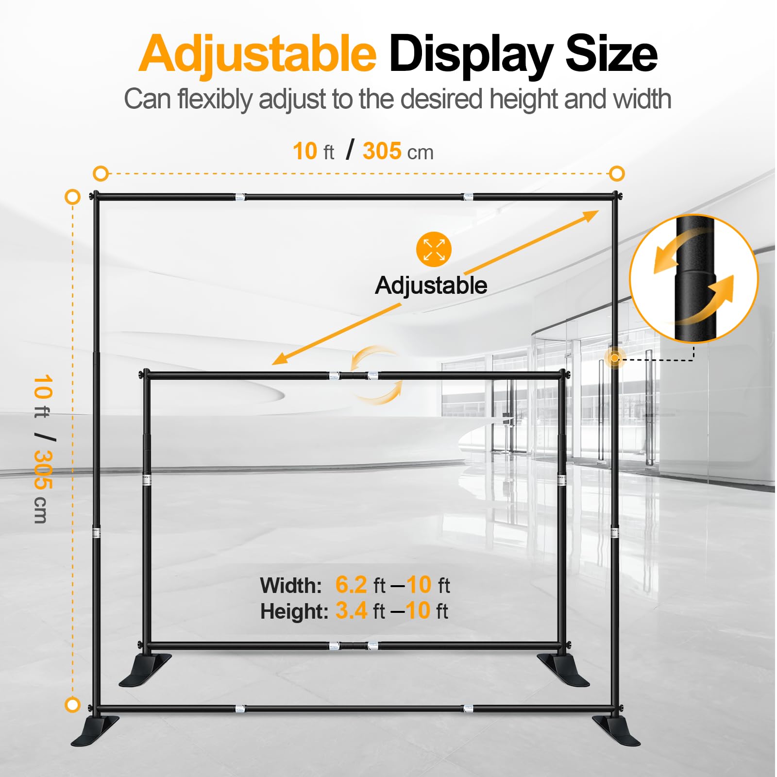 EMART 10x10 ft Heavy Duty Banner Backdrop Stand Kit - Adjustable Frame for Step & Repeat Backdrops - Perfect for Photography, Trade Shows, Photo Booths, Events & Branding Displays