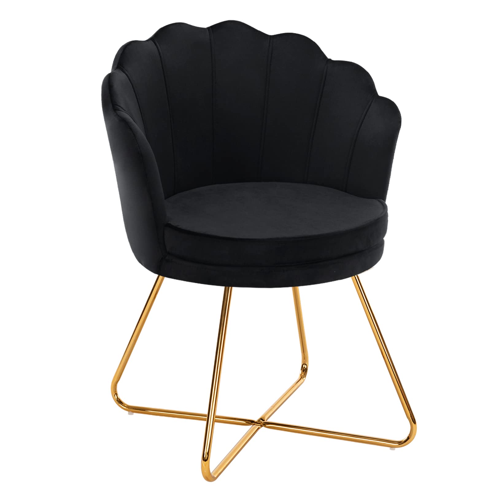 Furniliving Velvet Vanity Chair with Gold Shell Back - Modern Upholstered Accent Chair for Makeup Room, Living Room, Office & Guest Seating (Black) | Perfect for Beauty Stations, Home Decor & Workspaces