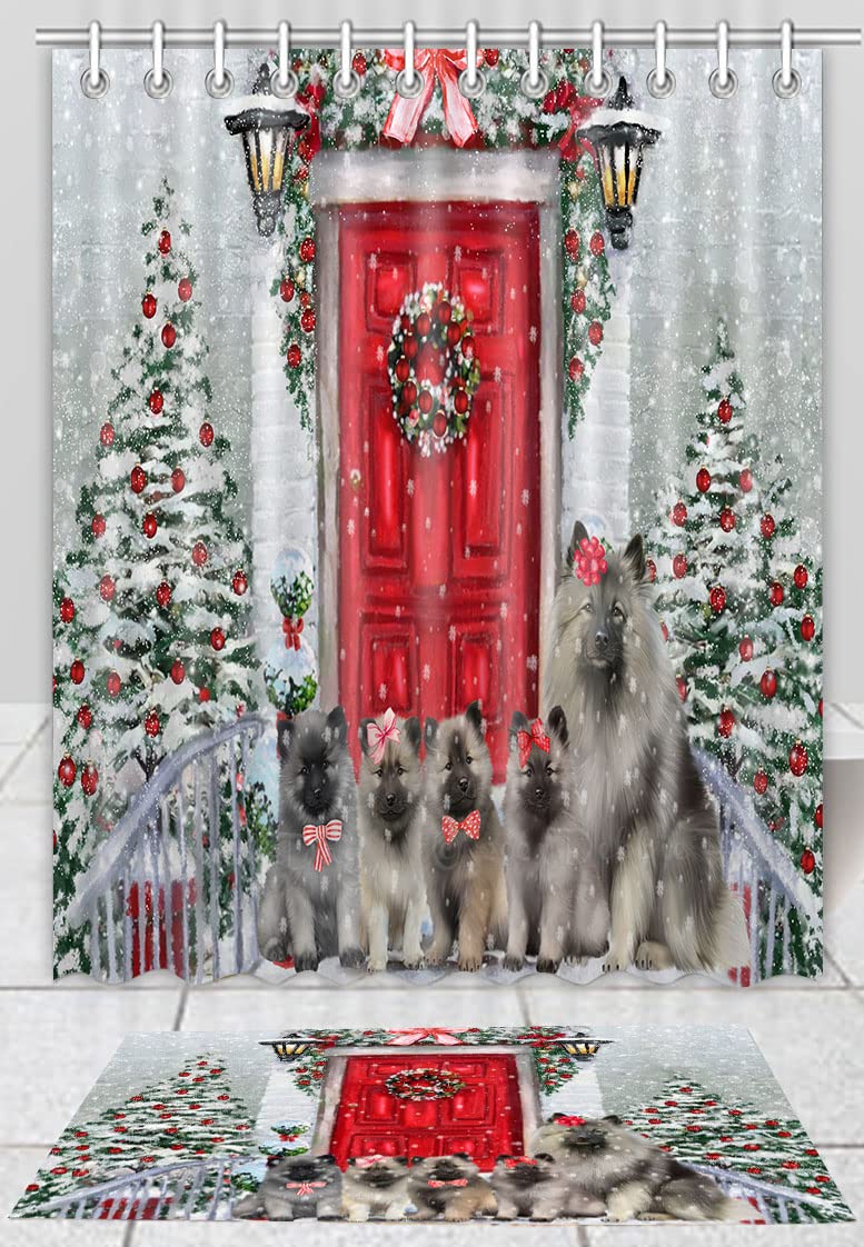 Keeshond Dog Shower Curtain and Bath Mat Set - Christmas Holiday Welcome Bathroom Decor with Anti-Slip Plush Rug & Polyester Curtain (16x28in Mat, 60x72in Curtain) - Perfect for Pet Lover Homes and Festive Bathroom Makeovers