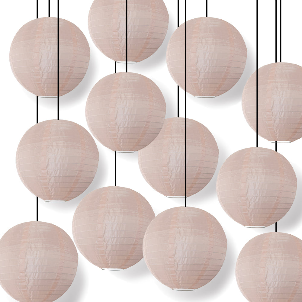 12 Pack Rose Quartz Pink Shimmering Nylon Lanterns - Even Ribbing, Durable Hanging Decorations for Weddings, Parties & Home Decoration