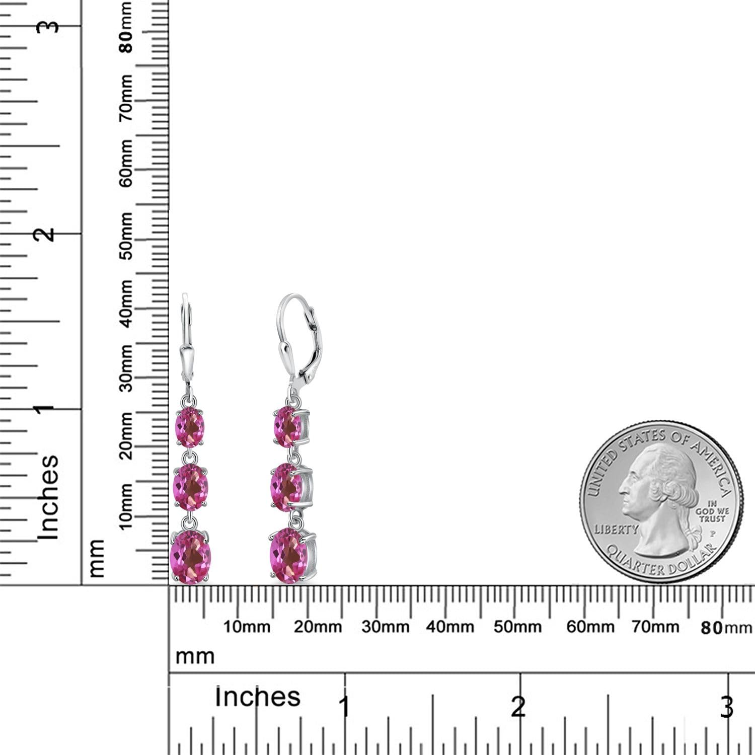 Gem Stone King 3-Stone Leverback Drop Dangle Earrings for Women - 925 Sterling Silver Birthstone Jewelry | Oval 8x6mm, 7x5mm & 6x4mm Gemstones | Elegant Gift for Mom, Wife, Her | Perfect for Weddings, Anniversaries & Special Occasions