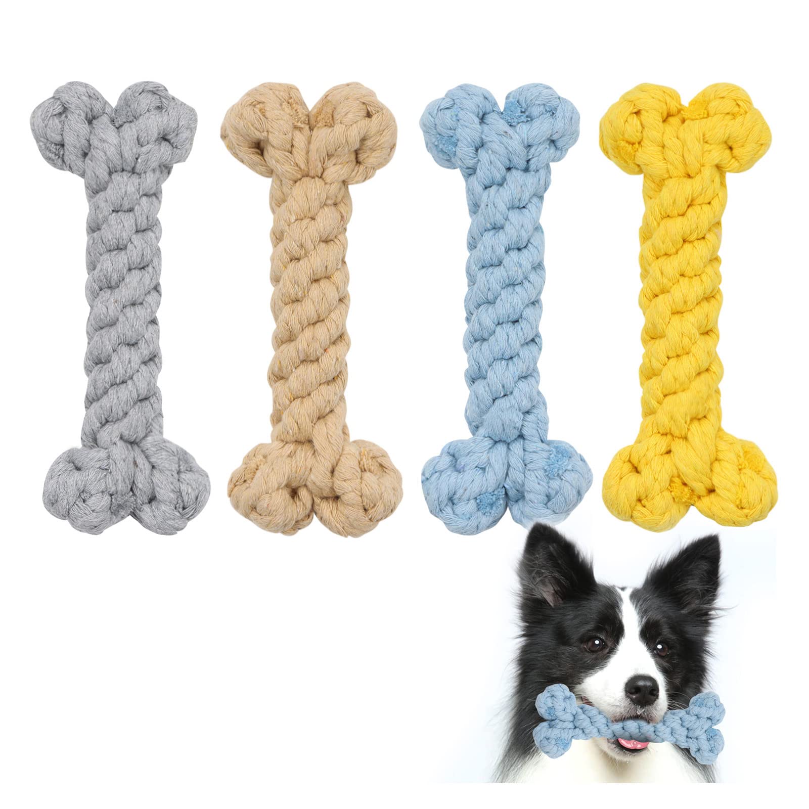 4 Pack Puppy Chew Toys for Small Dogs - Durable Rope Toys for Teething, Playtime & Teeth Cleaning - Non-Toxic, Safe Dog Toys for Puppies - Perfect for Indoor Play, Training Rewards and Dental Health