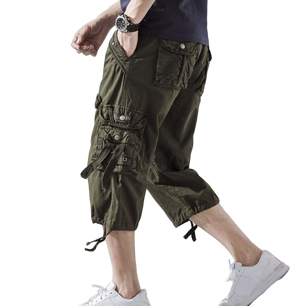 HODZAIW Men's Cargo Shorts 3/4 Length Loose Fit Cotton Below The Knee Pants - Perfect for Hiking, Travel & Summer Outdoor Activities