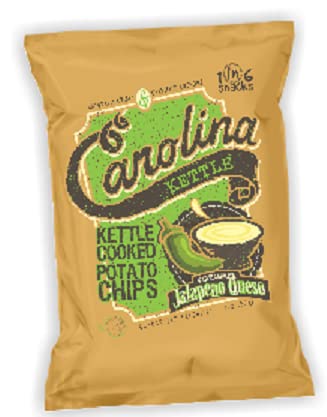 Carolina Kettle Brand Naturally Crispy Kettle Cooked Potato Chips - Jalapeno Queso Flavor, 4-Pack | Crunchy Snack for Parties, Picnics & Game Nights