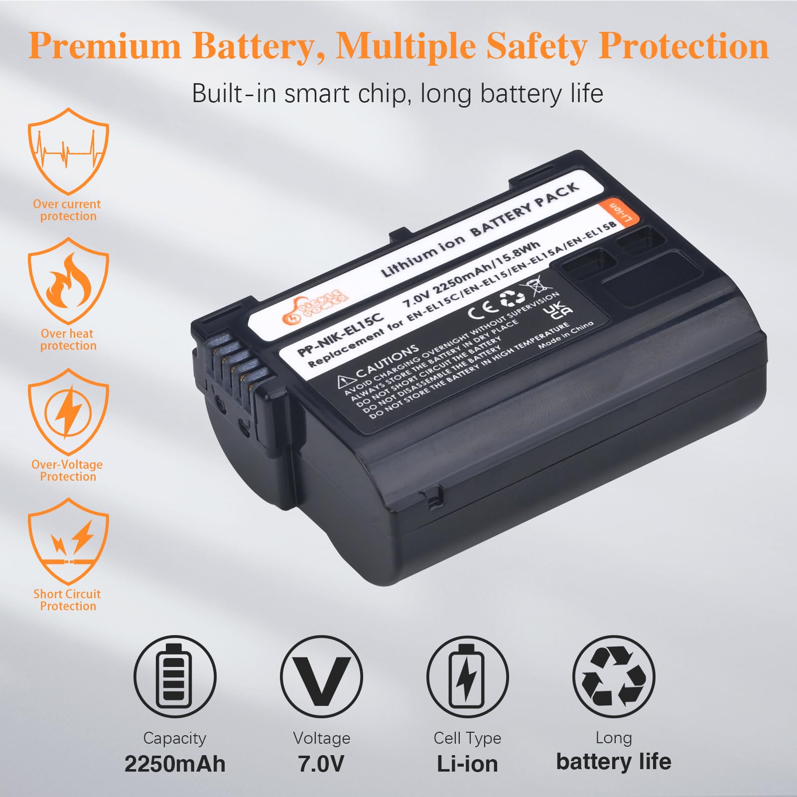 EN-EL15C EL15a EL15b EL15 Battery and LED Dual Charger for Nikon Z6 Z7 D850 D750 D810 D7500 D7200 D7100 D7000 D500 D600 D610 D800 D800E D810A - Fast Charging Solution for Professional Photography, Travel and Outdoor Shooting