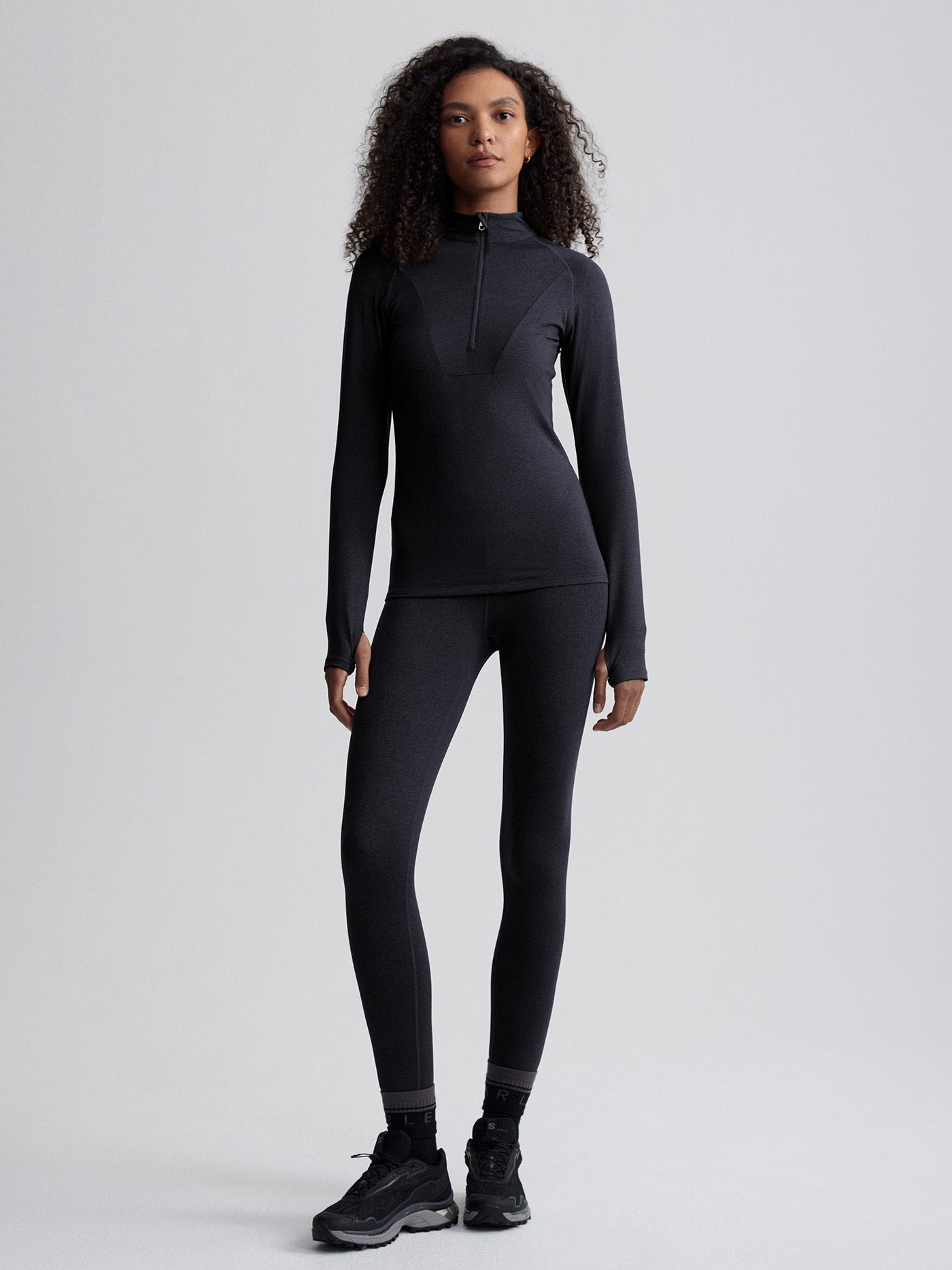 Varley Always Warm Base Layer Half Zip - Thermal Long Sleeve Shirt for Women, Black Marl - Perfect for Winter Hiking, Yoga & Cold Weather Activities