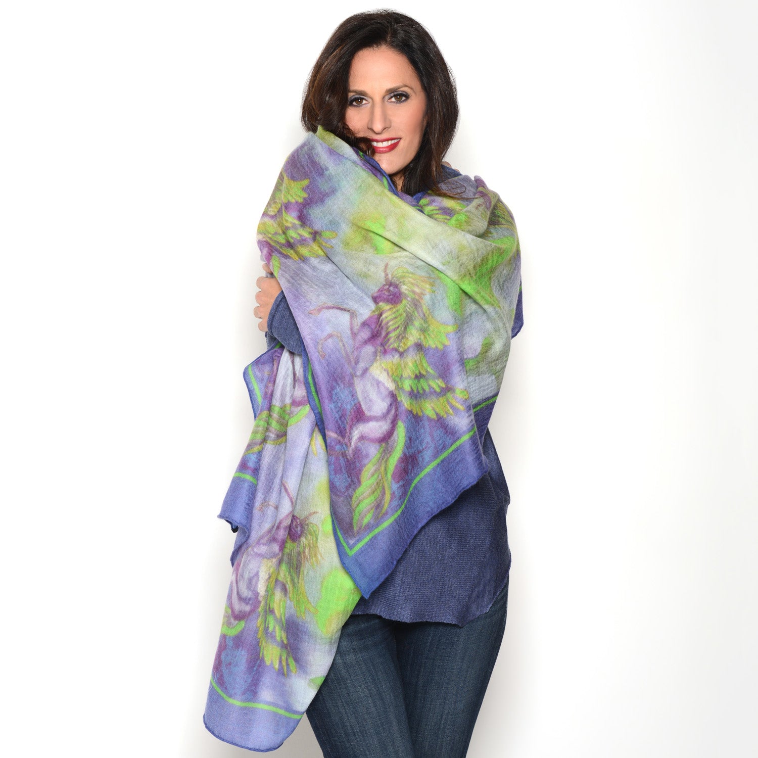 Soft & Warm Unicorn Print Long Cashmere Scarf for Women - Winter Fashion Accessory for Office, Travel & Outdoor Activities