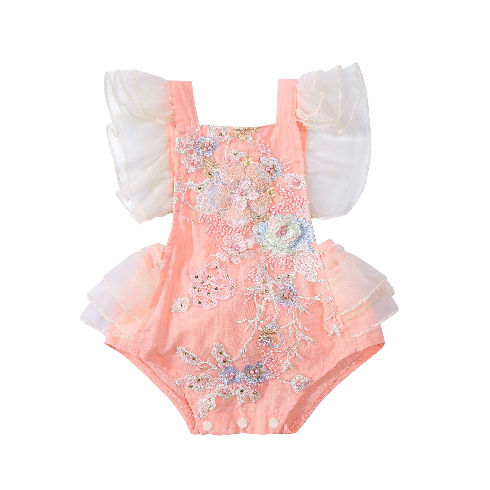 YQYJA Baby Girl Lace Romper - Newborn Butterfly Sleeve Ruffle Bodysuit & Tutu Dress Princess Outfit for Summer | Perfect for Photoshoots, Birthday Parties & Special Occasions