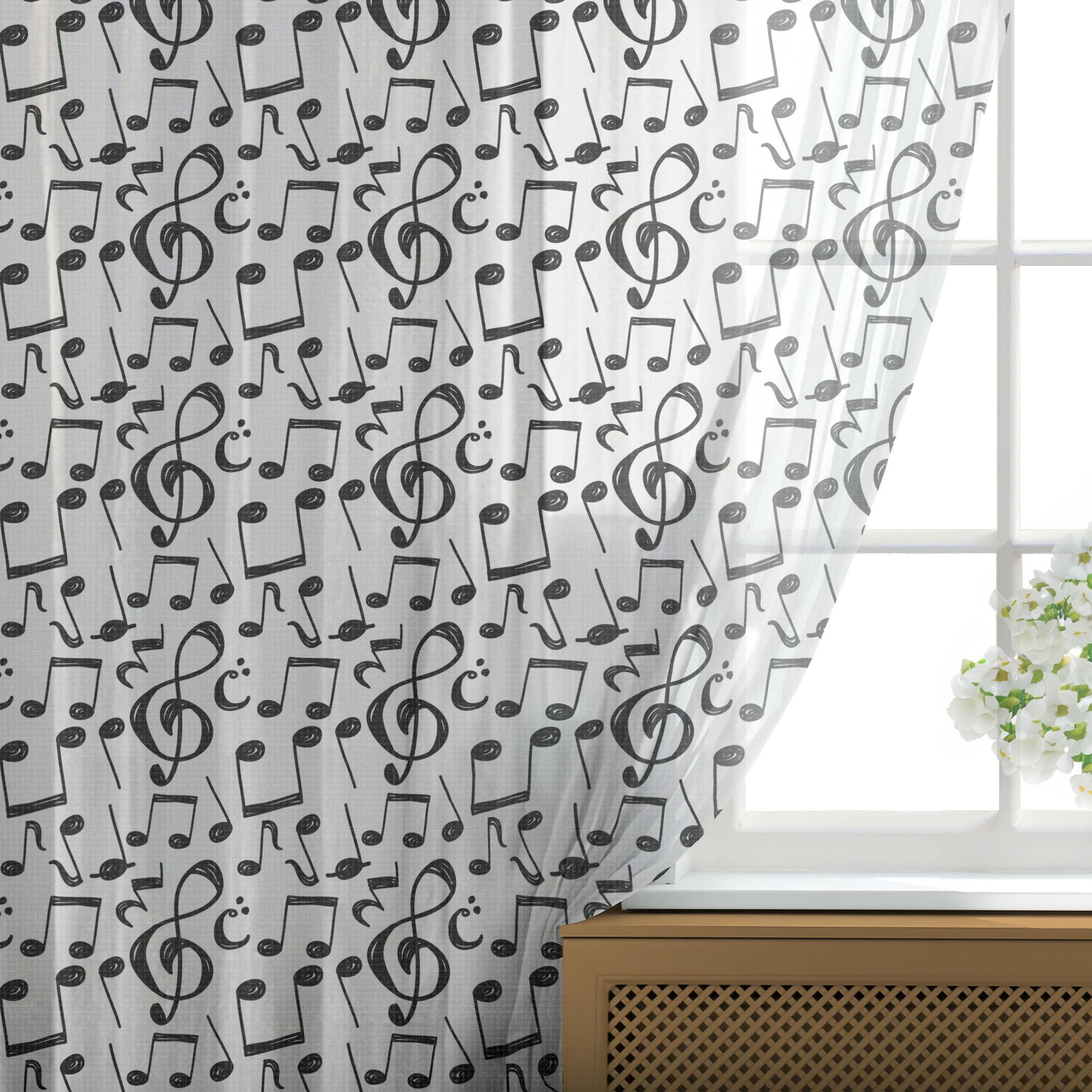 Ambesonne Black and White Music Themed Tulle Curtains - 108