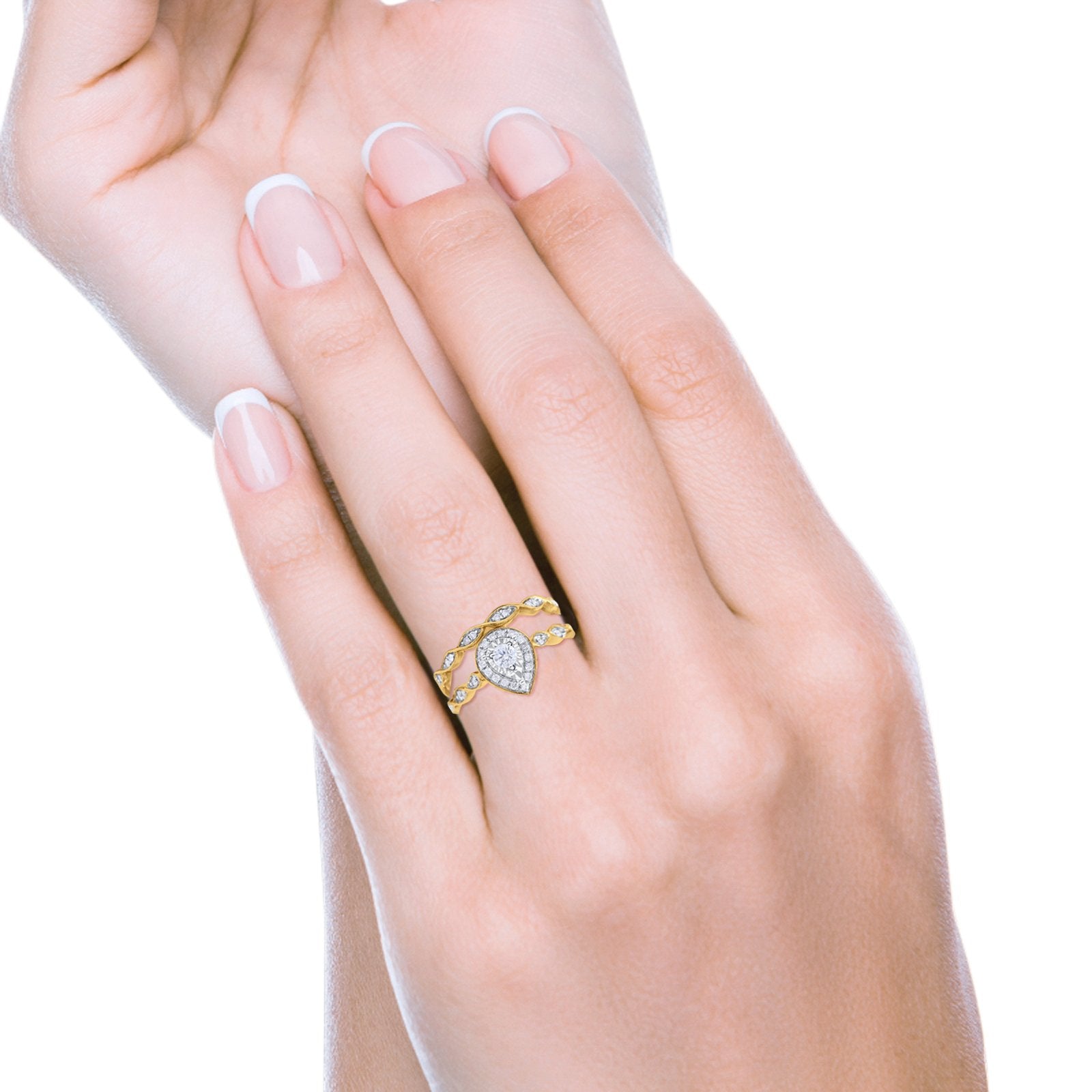 14K Gold 0.36ct Pear Shaped 10mm G SI Diamond Engagement Ring Set - Wedding Band, Bridal Jewelry for Proposals, Anniversaries & Special Occasions