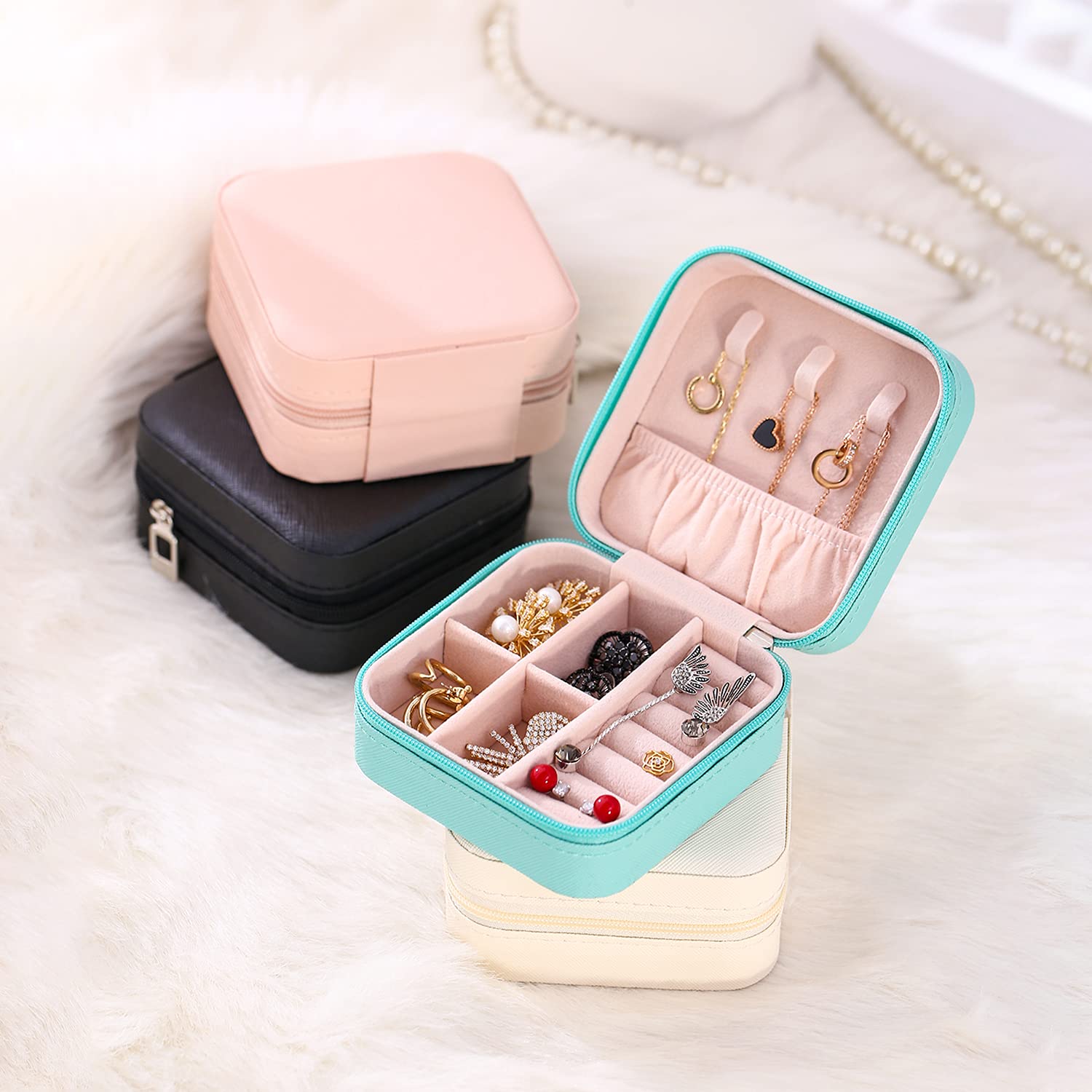 Mini Jewelry Travel Case - Portable Display Storage Box for Rings, Earrings & Necklaces - Compact Organizer for Travel, Gifts & Daily Use (Black)