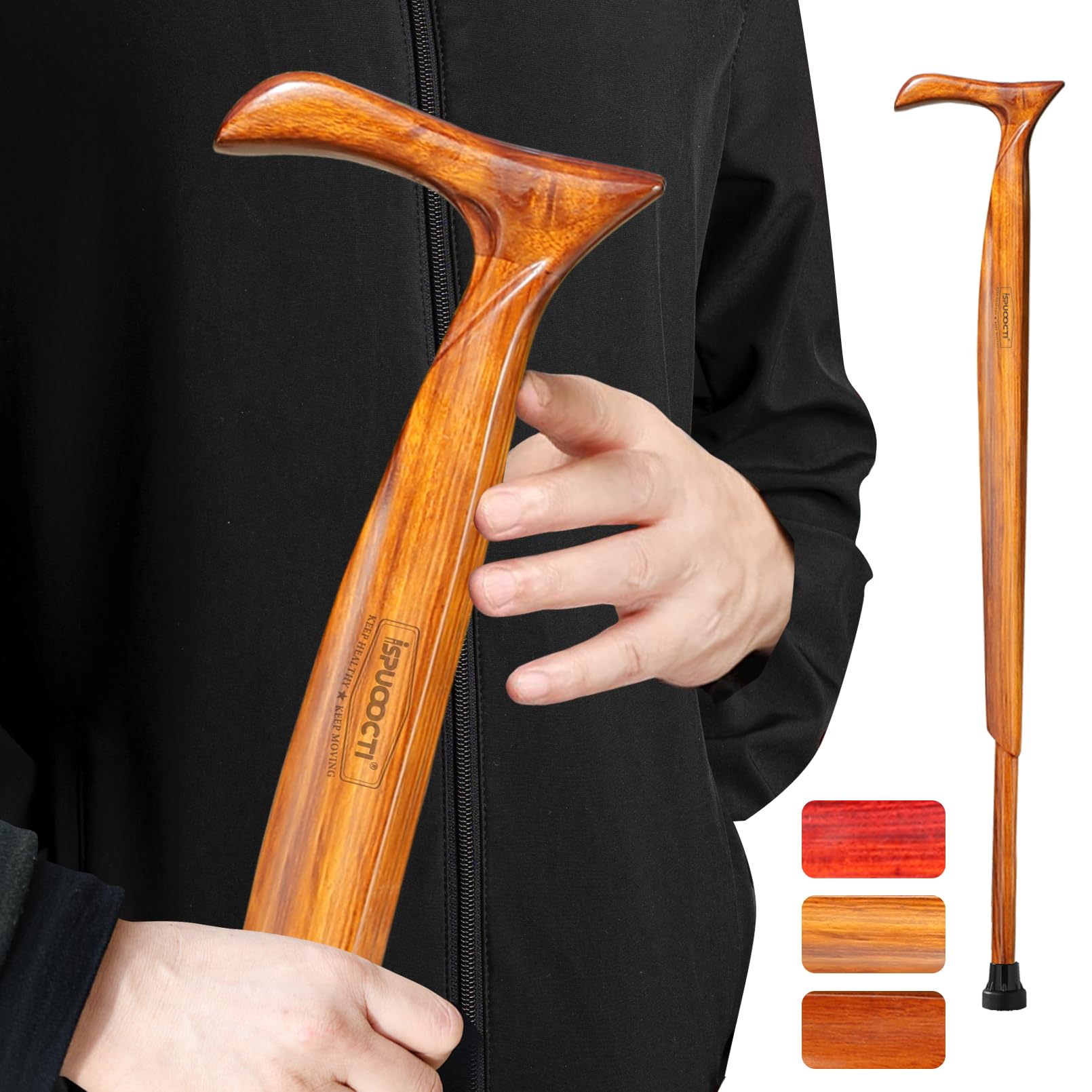 Premium Wooden Walking Cane for Men & Women - Natural Solid Wood Cane with 3 Rubber Tips | Heavy Duty Walking Stick for Seniors | Ergonomic Design with Travel Bag | Perfect for Hiking, Travel & Daily Support