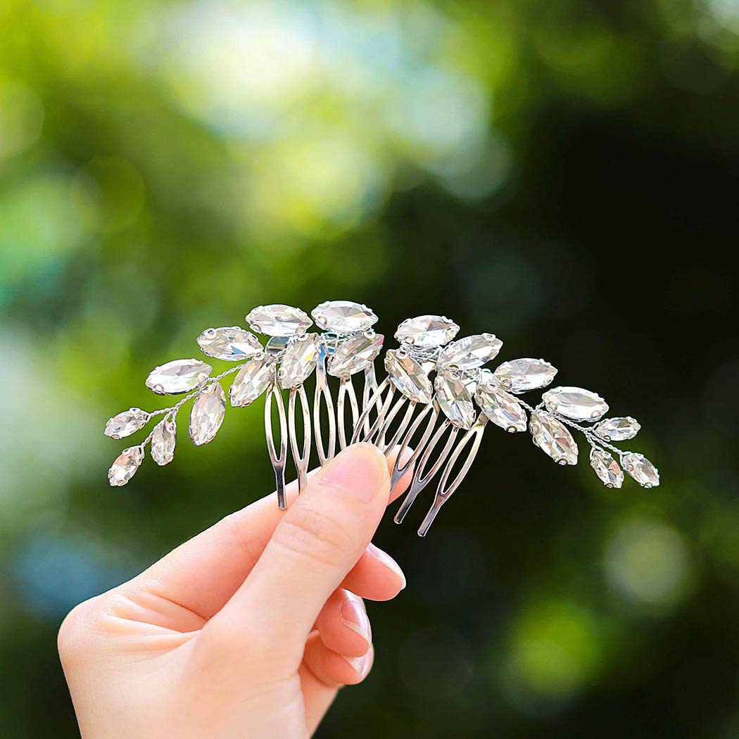 Elegant Silver Rhinestone Bridal Hair Comb Set for Women & Girls - Wedding Headpiece Accessories (Pack of 2) | Perfect for Bridal Showers, Weddings & Special Occasions