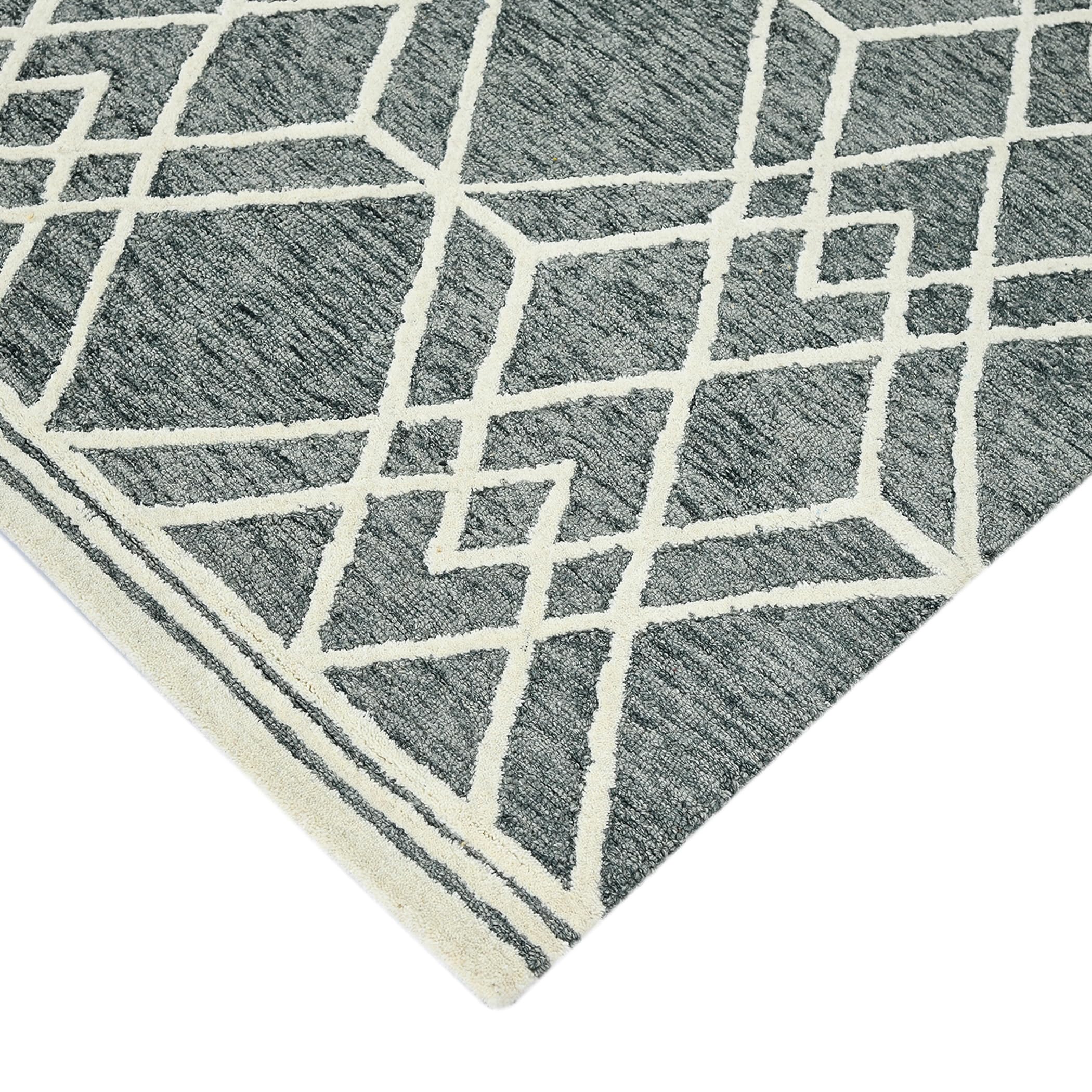 AMER Rugs Vista Duncan Collection Hand-Hooked 100% Wool 5'x8' Area Rug with Geometric Pattern - Soft Grey Home Decor for Living Room, Bedroom & Kitchen | Perfect for Cozy Spaces, Modern Interiors & High-Traffic Areas