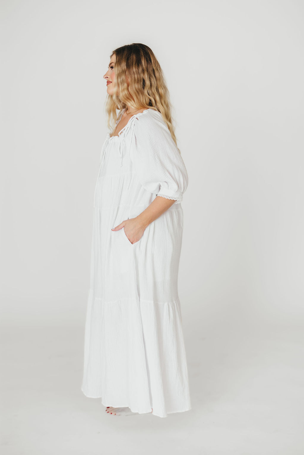 Goddess 100% Cotton Babydoll Maxi Dress - White Maternity Dress for Pregnancy, Bump Friendly, Comfortable & Flowy - Perfect for Maternity Photoshoot, Baby Shower & Summer Vacation
