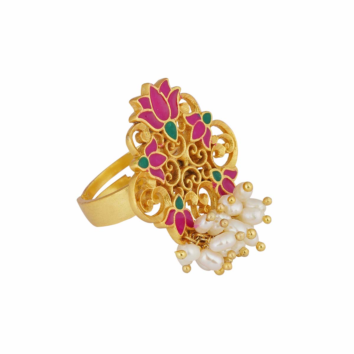 Pink Enamel Water Lotus Ring - Elegant Floral Jewelry for Women | Perfect for Weddings, Parties & Everyday Wear