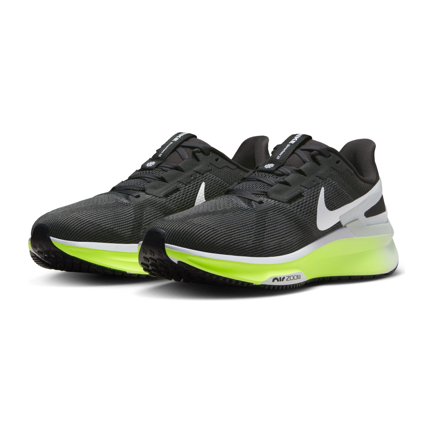 Nike Men's Structure 25 Running Shoes - Black/White/Volt/Pure Platinum | Lightweight Cushioned Support for Road Running & Training | Perfect for Marathon, Jogging & Gym Workouts