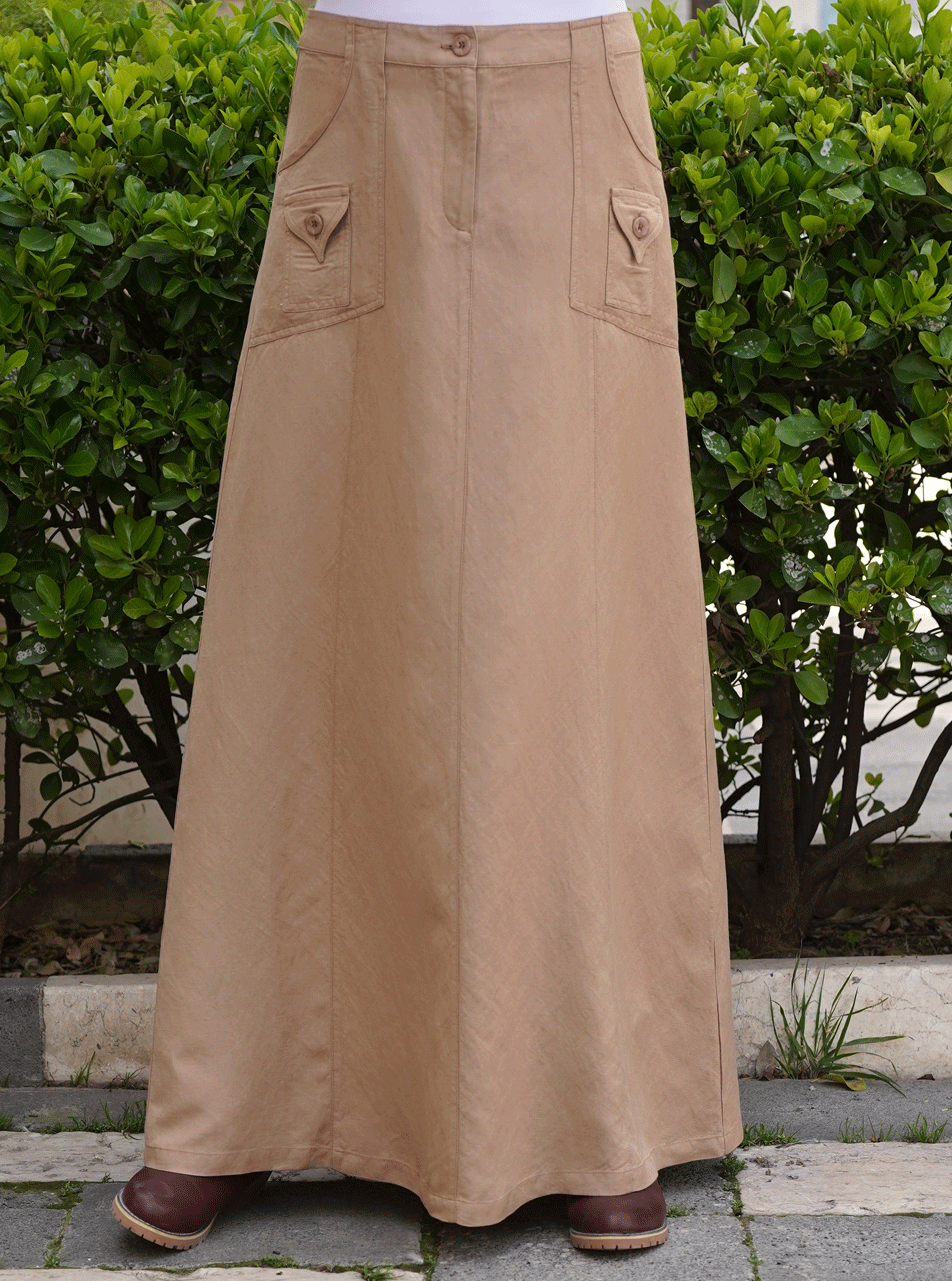 Stylish Patch Pocket Linen Skirt for Women - Comfortable & Breathable Summer Midi Skirt - Perfect for Beach, Office & Casual Outings
