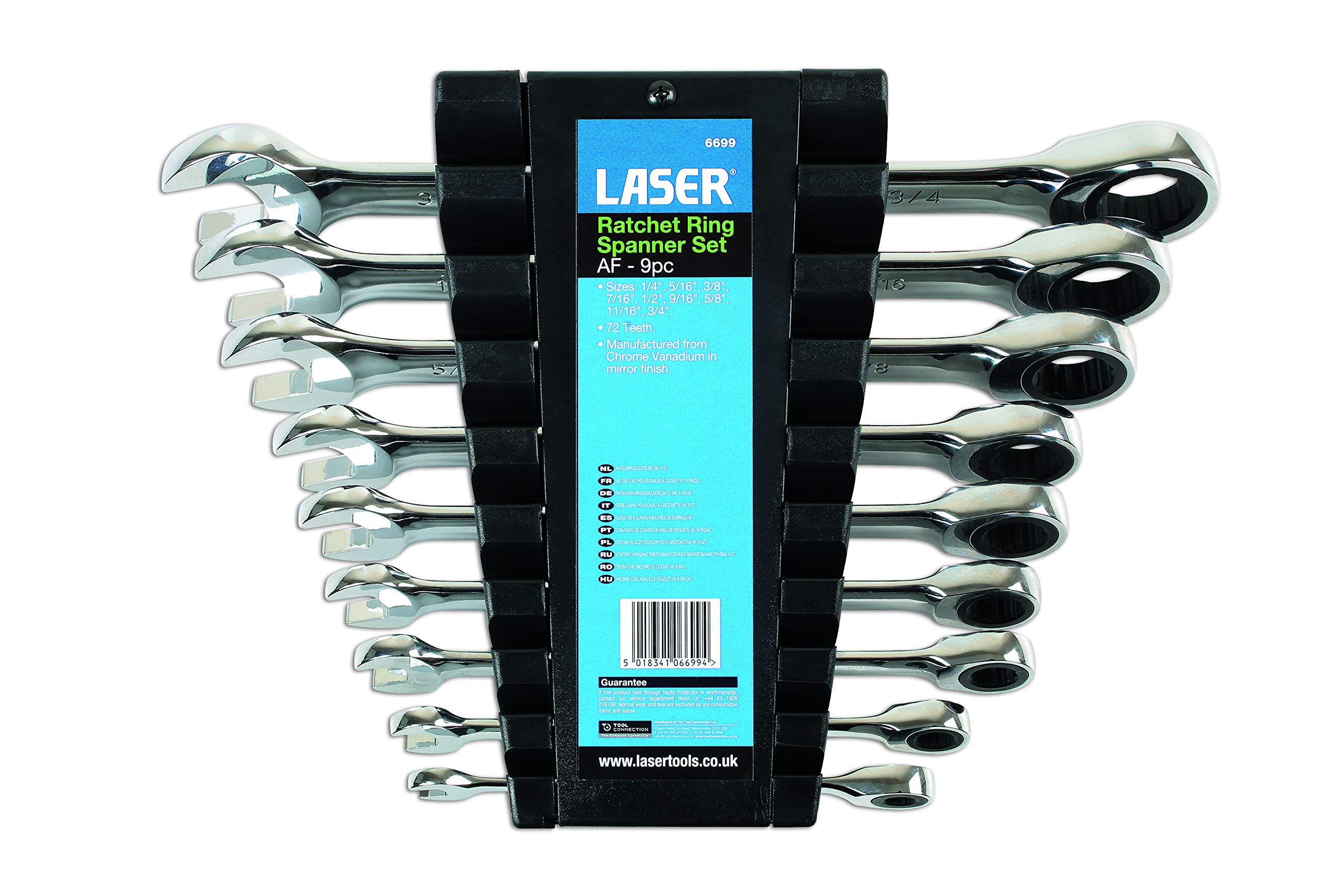 Laser 6699 AF Ratchet Ring Combination Spanner Set 9pc - Professional Mechanic Tool Kit for Automotive Repair & DIY Projects
