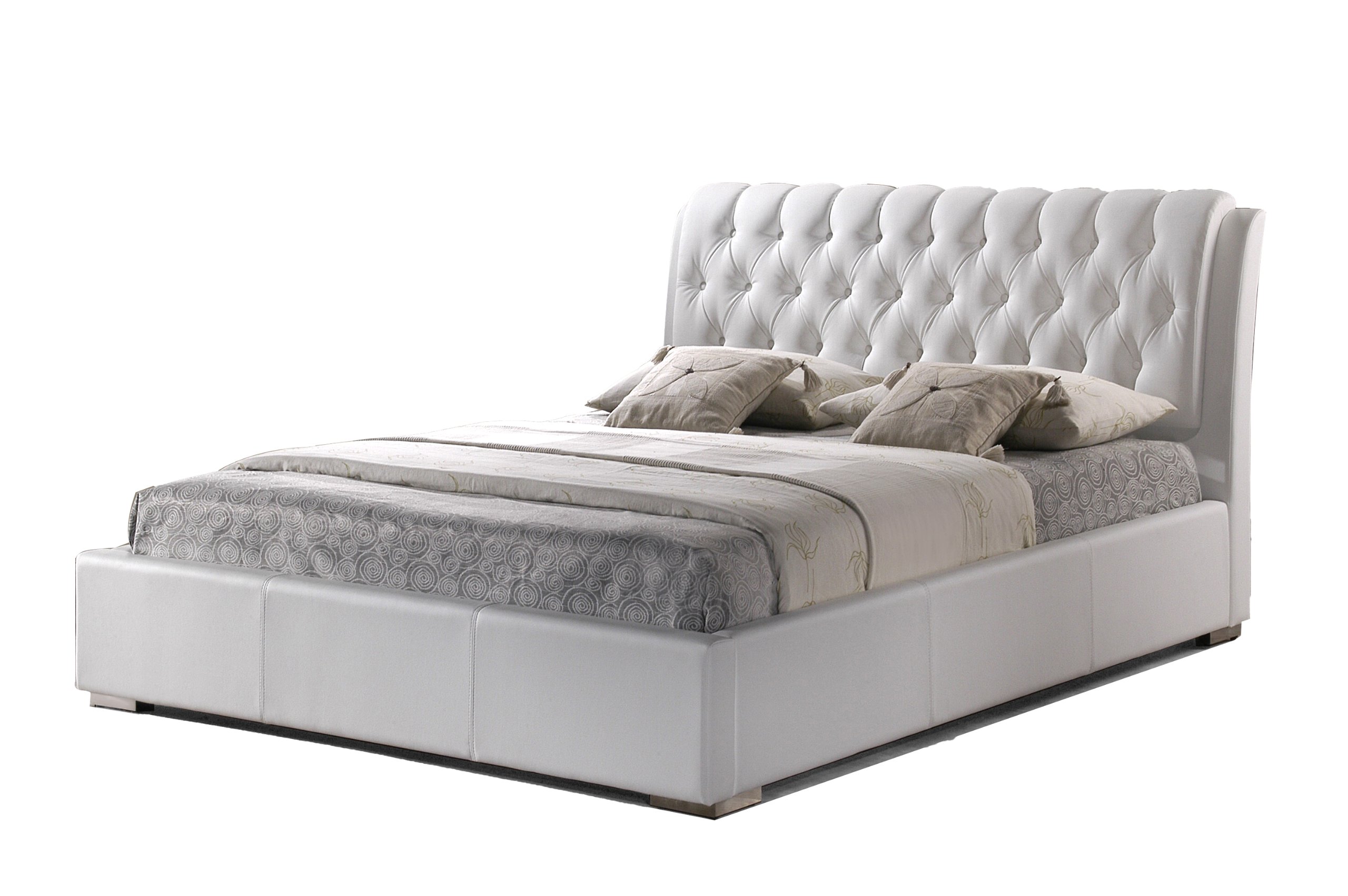 Baxton Studio Bianca Modern Full Size Bed Frame with Tufted Upholstered Headboard in White - Perfect for Contemporary Bedrooms & Guest Rooms