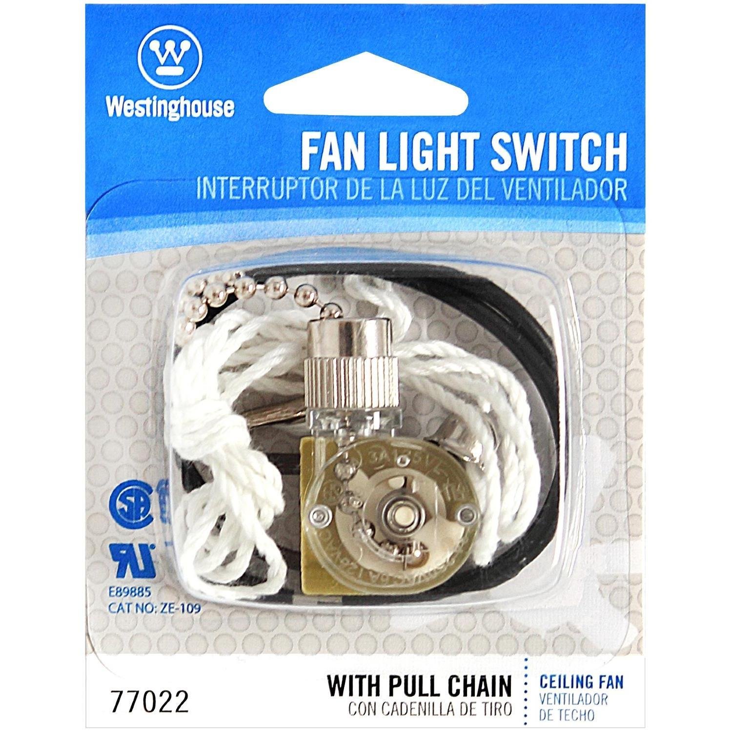 Westinghouse 7702200 Ceiling Fan Light Switch with Chrome Pull Chain - Perfect for Bedroom, Living Room & Home Office Lighting Control