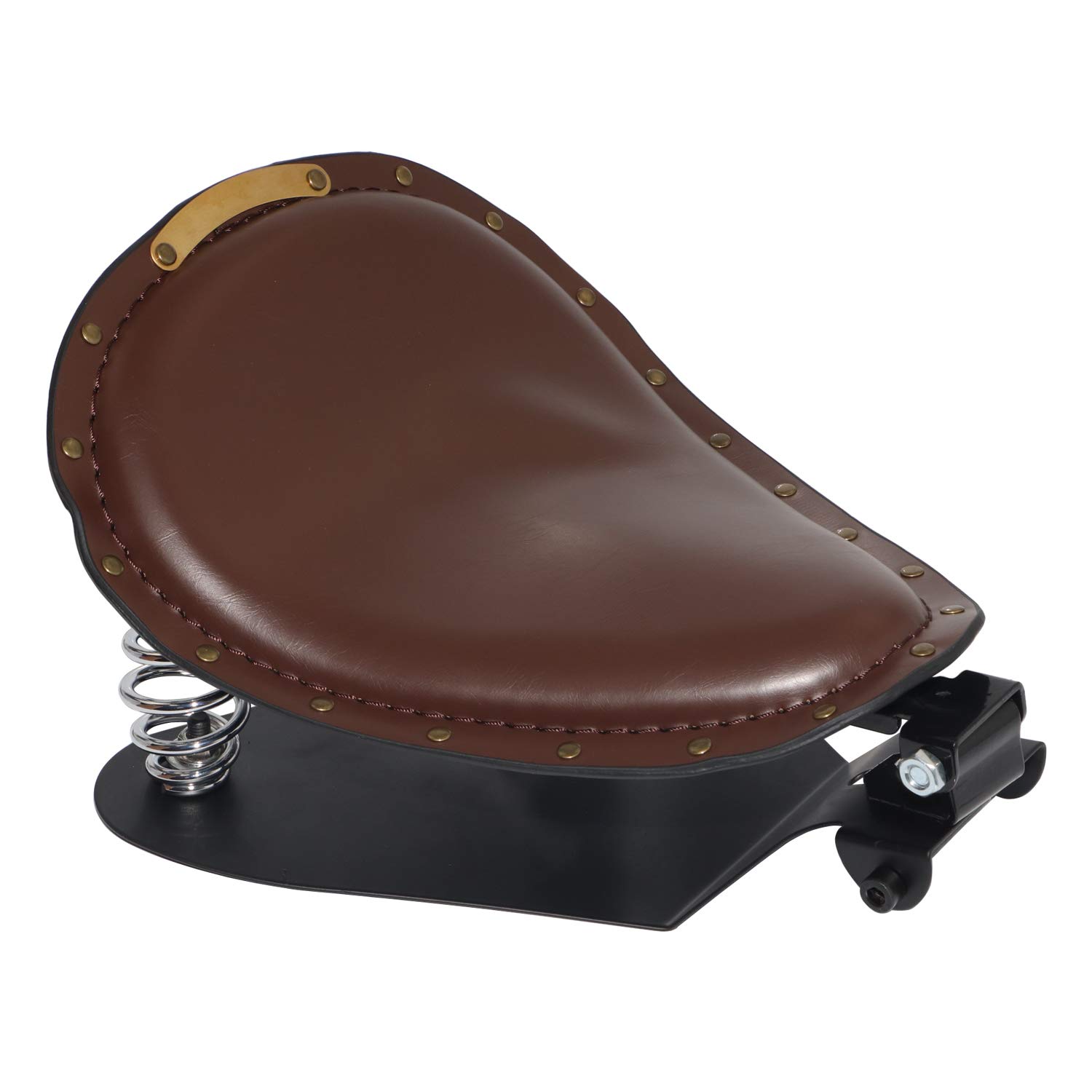 Harley Sportster Chopper Bobber Custom Brown Leather Copper Rivet SOLO Driver Seat Pan with 3