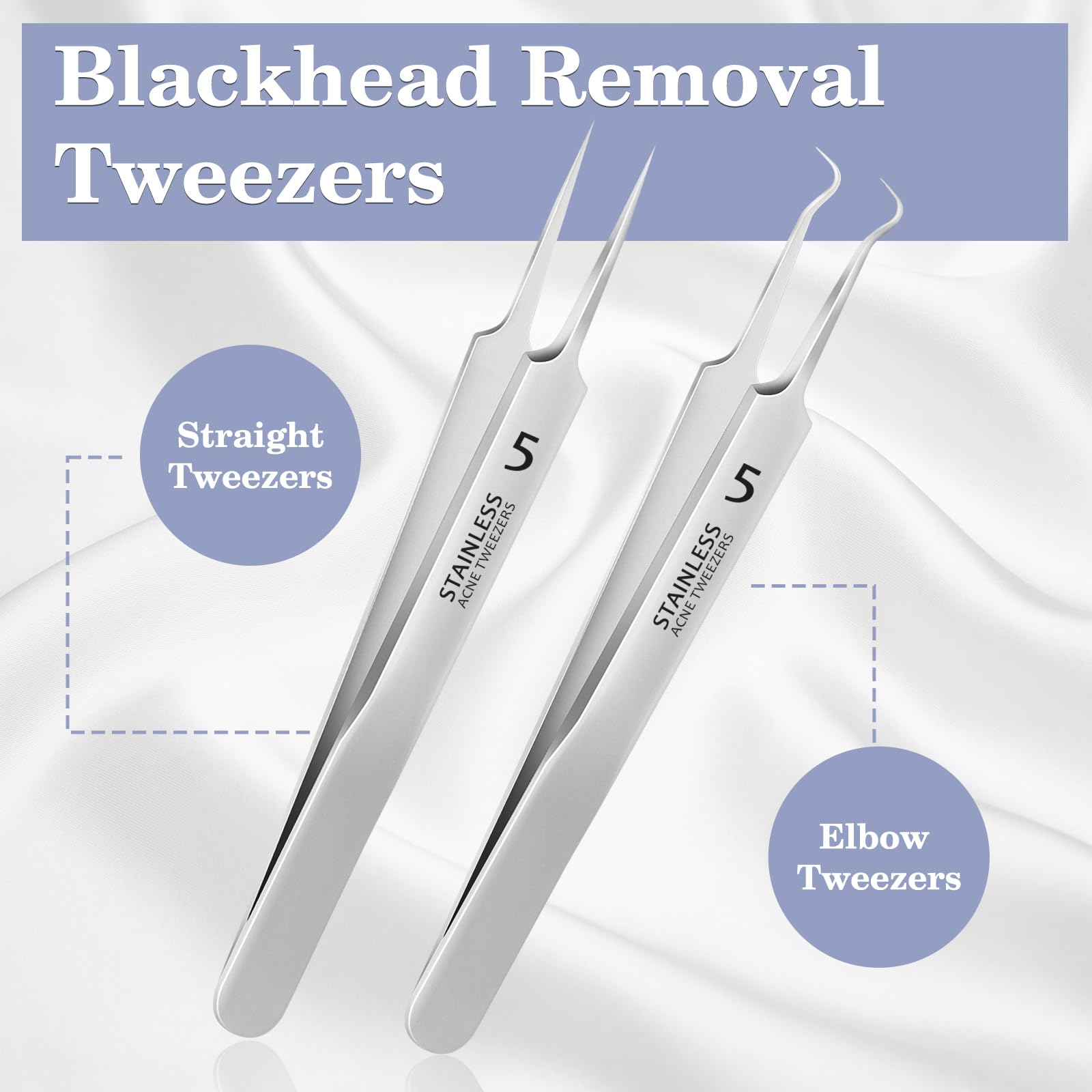 WSYUB Blackhead & Ingrown Hair Tweezers Kit - Professional Pimple Popper Tool, Acne Needle & Blackhead Extractor with Eyebrow Razors - Perfect for Facial Care, Blemish Removal & Grooming at Home or Salon