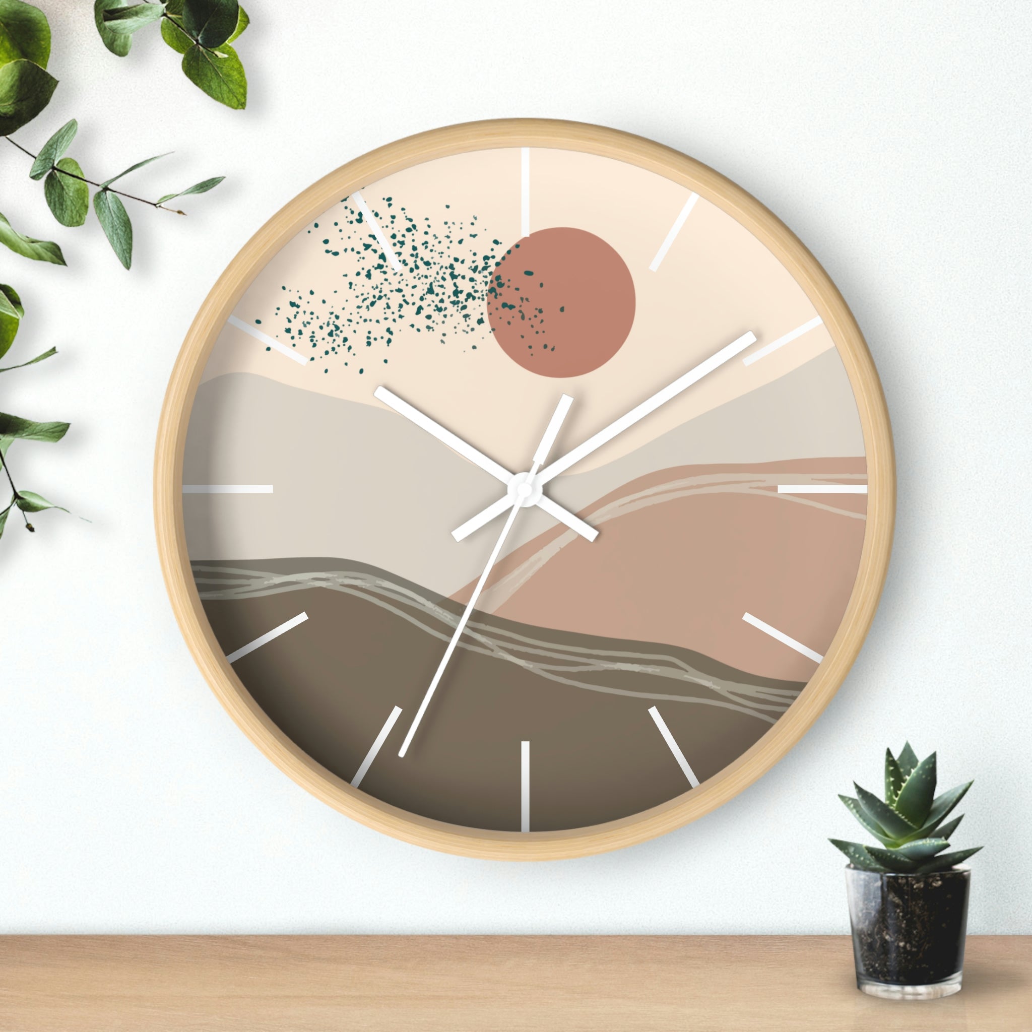 Bohemian Desert Modern Wall Clock - Wood & Plexiglass Home Decor for Living Room, Bedroom, Office - Unique Midwest Style Gift for Housewarming, Birthday, Anniversary