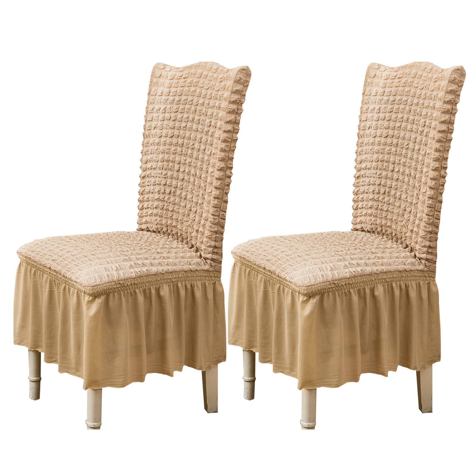 Stretch Dining Chair Covers Set of 2 - Washable Removable Slipcovers with Detachable Skirt - Kitchen & Dining Room Chair Protectors for Home, Party, Wedding (Beige, 2Pcs) - Perfect for Everyday Use & Special Occasions