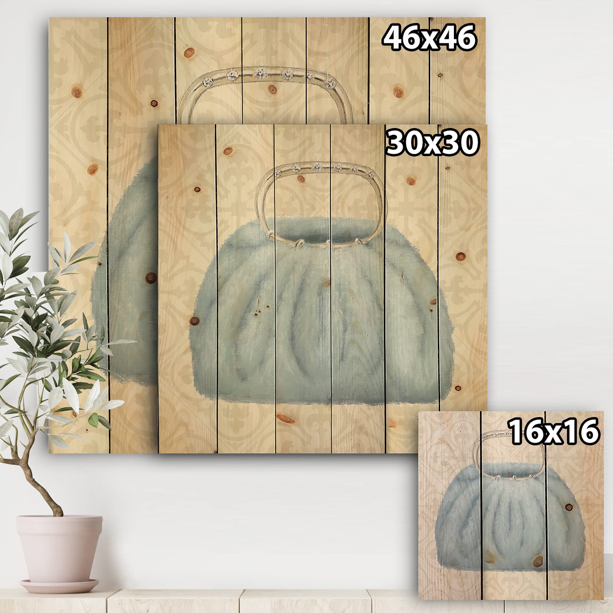 DesignQ Glam Cosmetics Blue Bag Traditional Wood Wall Decor - Handcrafted Blue Wood Wall Art, Large Fashion Wood Panels Printed on Natural Pine - Perfect for Home, Office & Boutique Decor