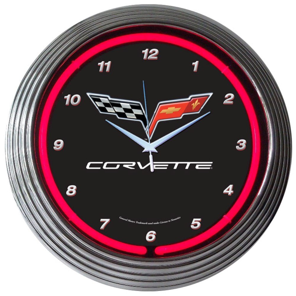 Corvette C6 Neon Wall Clock - 15 Inch LED Glow Car & Motorcycle Decor for Man Cave, Garage, Bedroom, Office - Unique Gift for Car Enthusiasts
