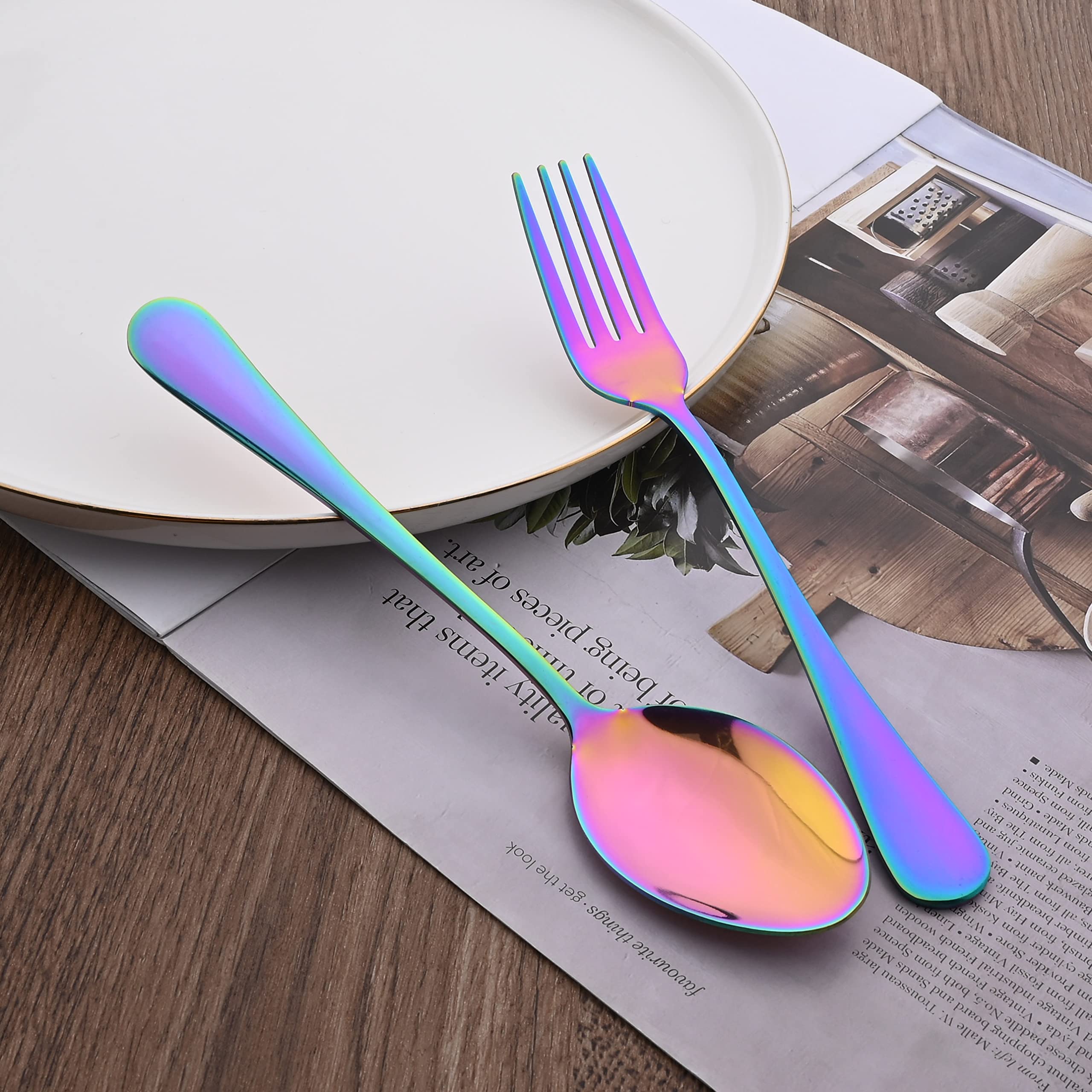 20-Piece Stainless Steel Flatware Set with Steak Knives - Rainbow Colored Mirror Polished Cutlery for 4 - Dishwasher Safe Kitchen & Restaurant Tableware - Perfect for Dinner Parties, Family Meals & Daily Dining