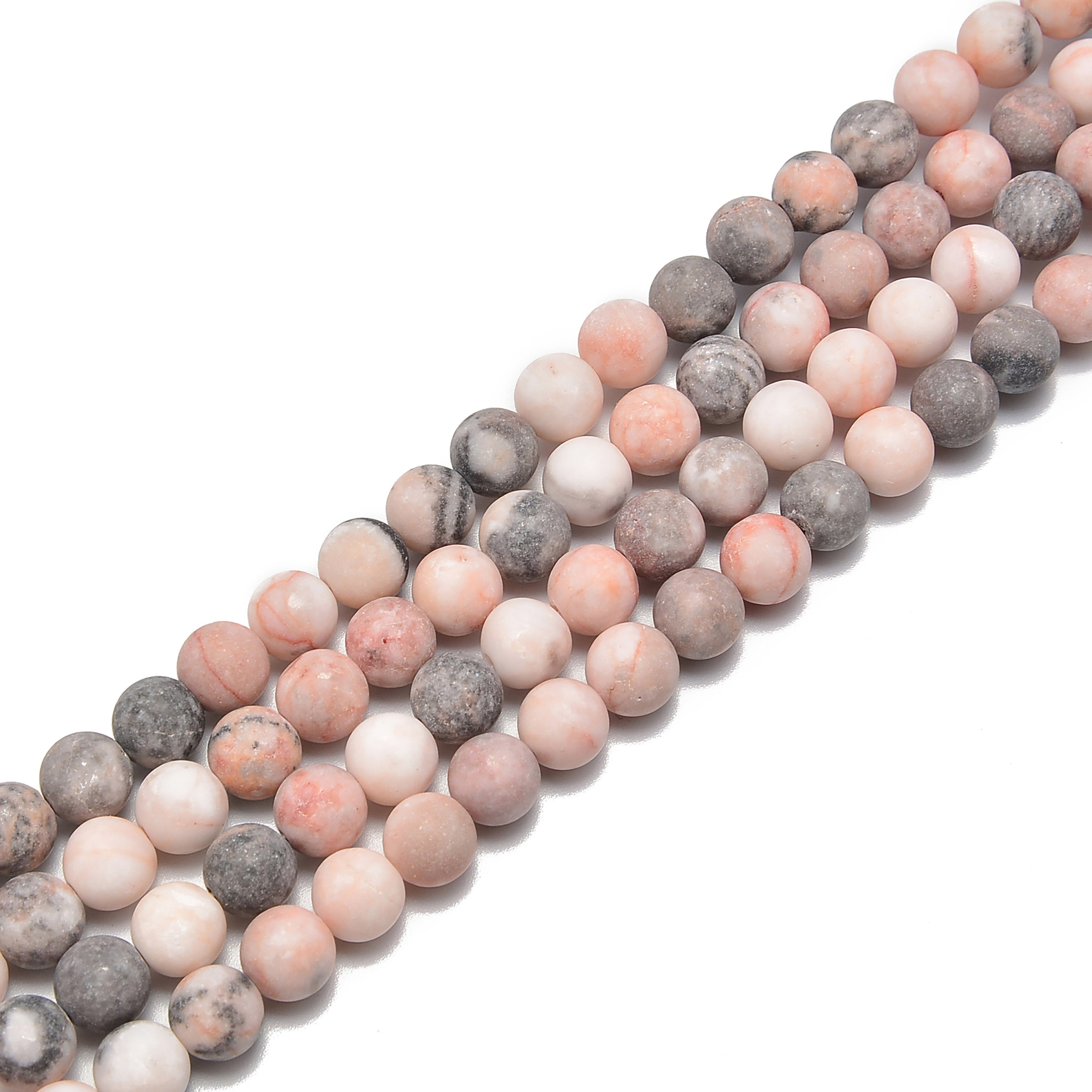 2.0mm Large Hole Pink Zebra Jasper Matte Round Beads - 6mm, 8mm, 10mm - 15.5
