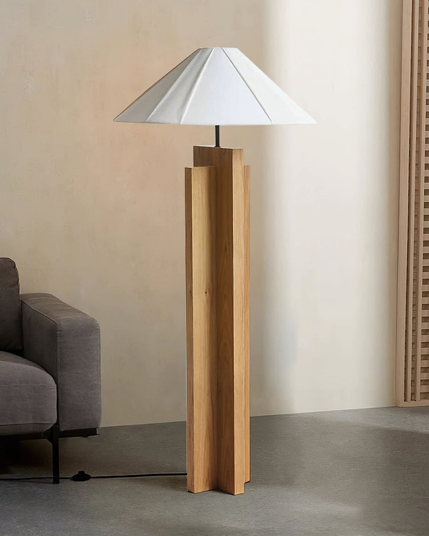 Crossbase Wooden Floor Lamp - Modern Standing Light for Living Room, Bedroom & Office - Adjustable Height & Warm White LED Bulb Included - Perfect for Reading, Relaxing & Ambient Lighting