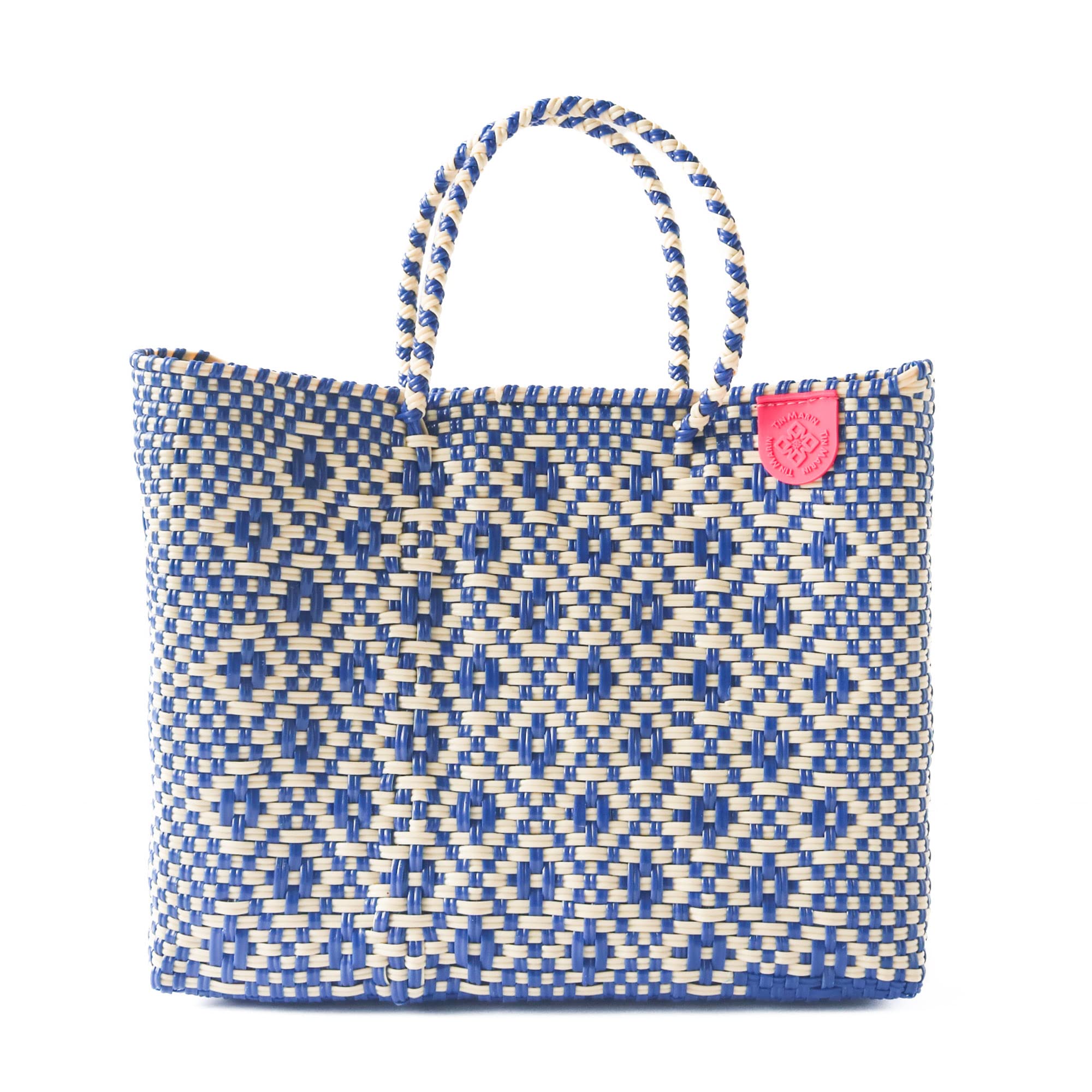 Eco-Friendly Blue & Beige Woven Crossbody Bag with Detachable Mesh Pouch - Recycled Plastic Beach Purse, Handmade Mexican Artisan Bag for Women | Perfect for Vacation, Travel & Summer Outings