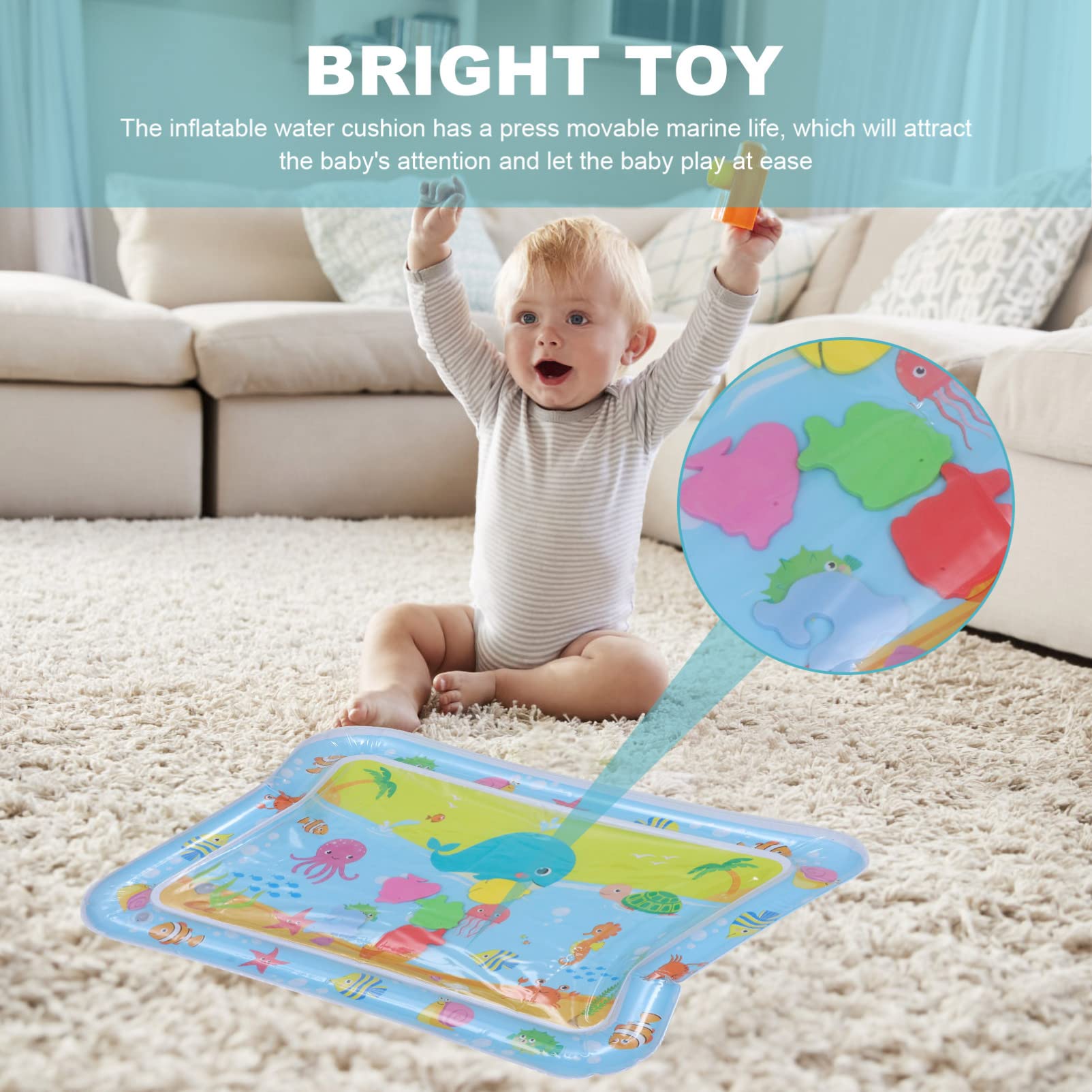 KOMBIUDA Inflatable Water Cushion Play Mat - Blue Plastic Baby Water Mat for Infants & Toddlers - Perfect for Outdoor Play, Pool Parties, and Indoor Sensory Activities