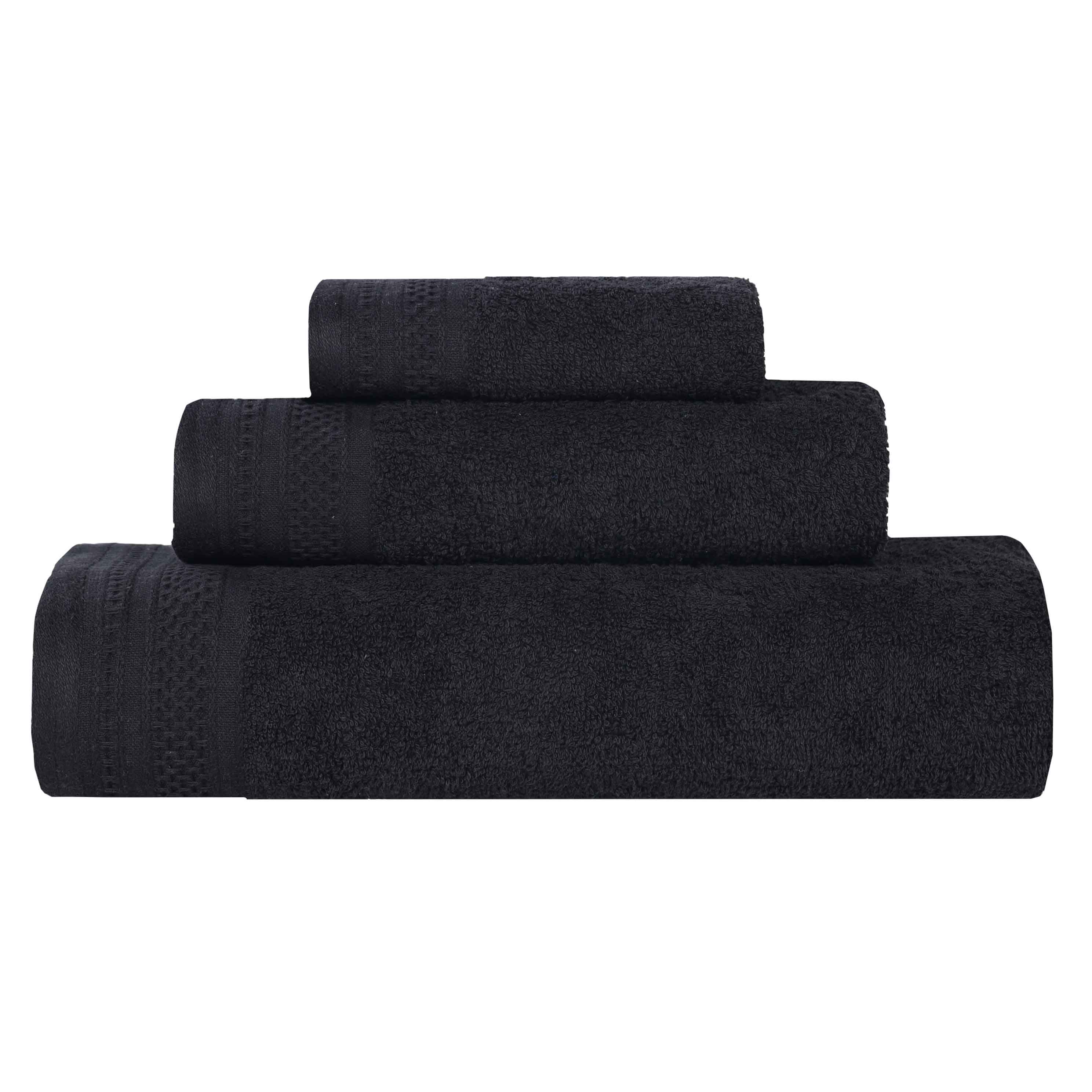 Premium Honeycomb Textured Waffle Border 3-Piece Cotton Towel Set - Soft & Absorbent Bath, Beach & Spa Towels for Luxury Home & Hotel Use