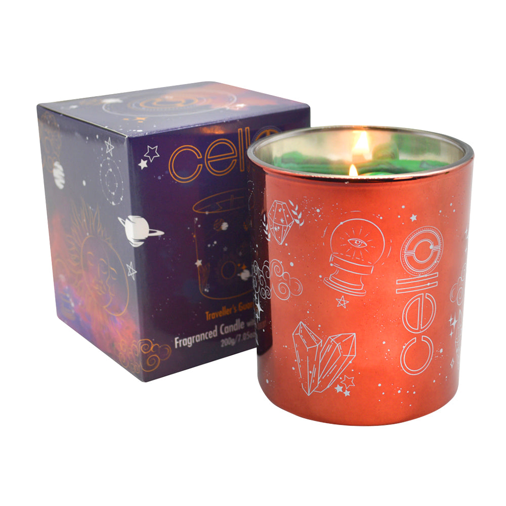 Gemstone Celestial Candle with Malachite - Handmade Aromatherapy Soy Wax Candle for Home Decor, Meditation & Relaxation | Enigmatic Lands Collection by Cello