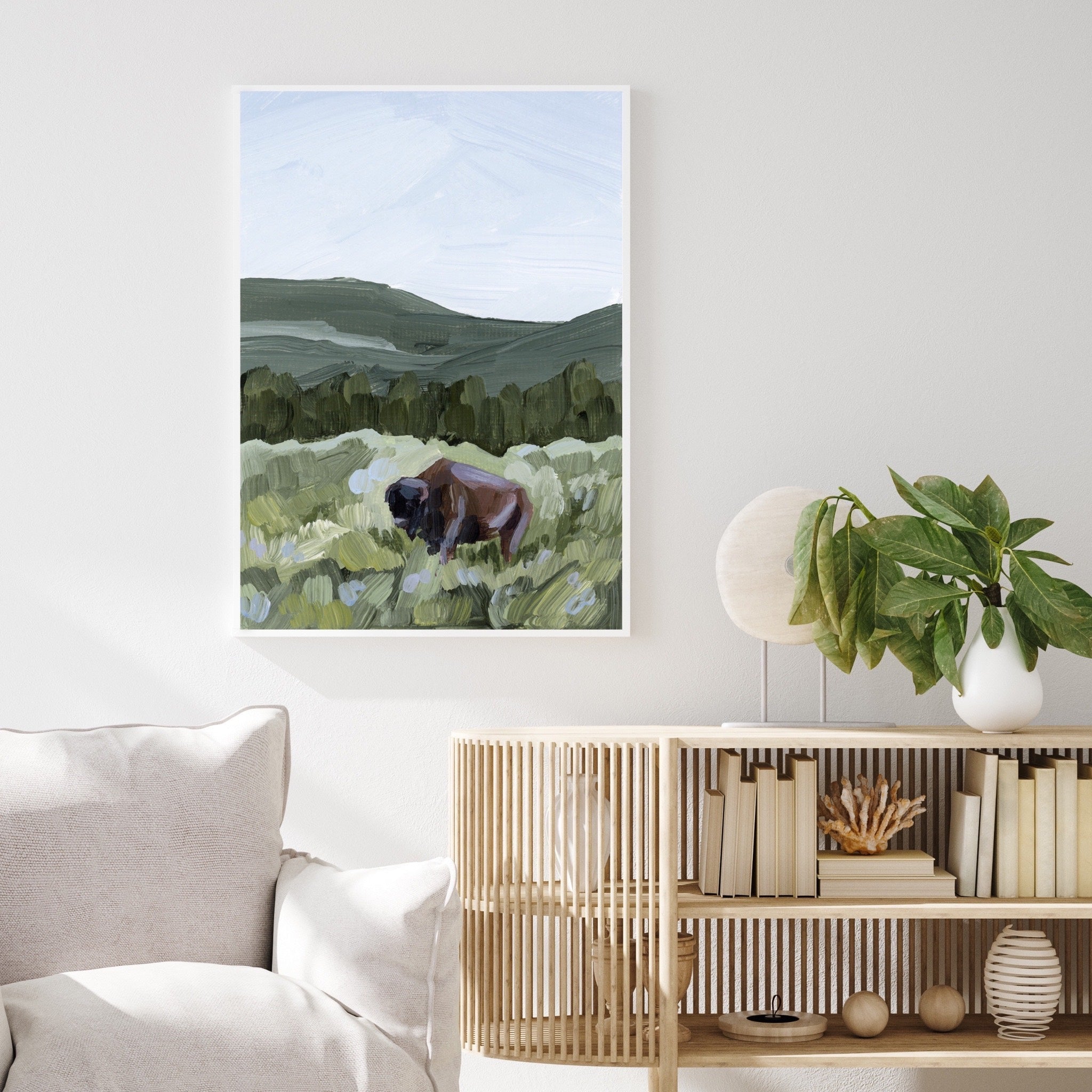 Yellowstone National Park Wildlife Grazing Art Print - Stunning Bison Landscape Wall Decor for Home, Office & Cabin