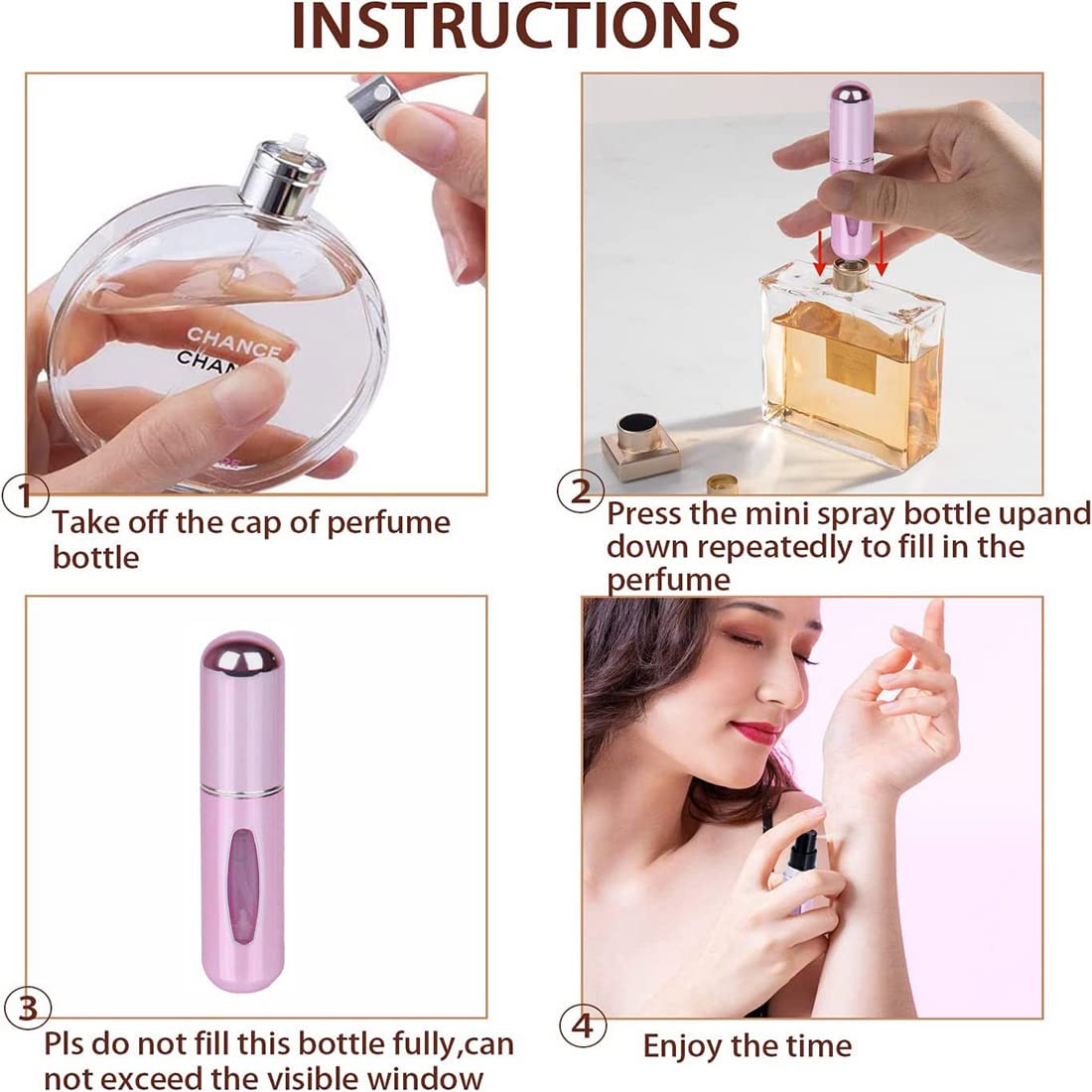 4Pcs 5ml Refillable Perfume Atomizer Bottle Set - Portable Mini Empty Spray Bottles for Travel, Scent Pump Case for Women & Men - Perfect for Airplane Carry-on, Gym Bag, Purse & On-the-Go Fragrance Touch Ups