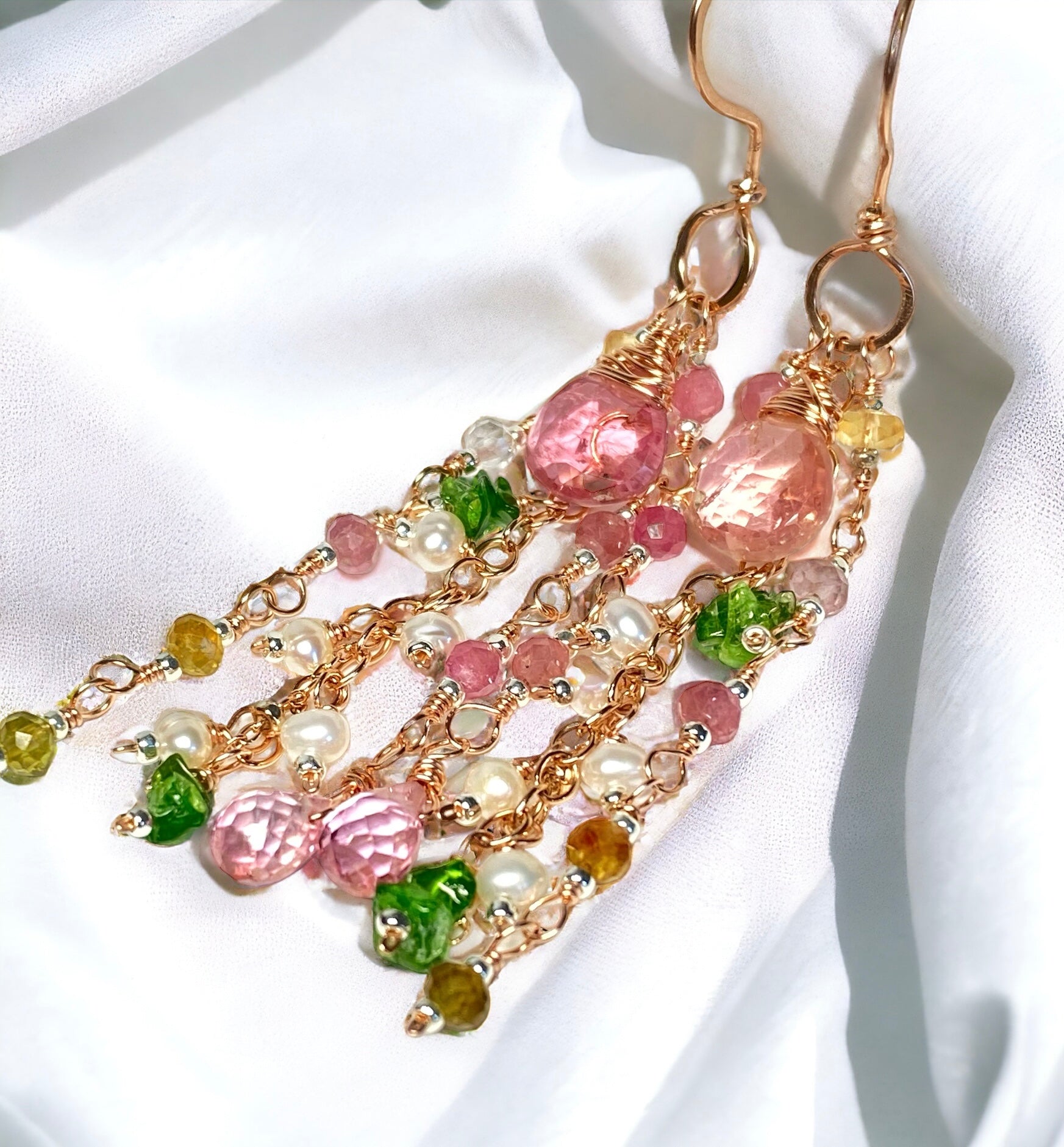 Pink Tourmaline Gemstone Rose Gold Long Dangle Earrings for Women | Elegant Drop Earrings for Party, Wedding & Evening Wear | Hypoallergenic Jewelry Gift