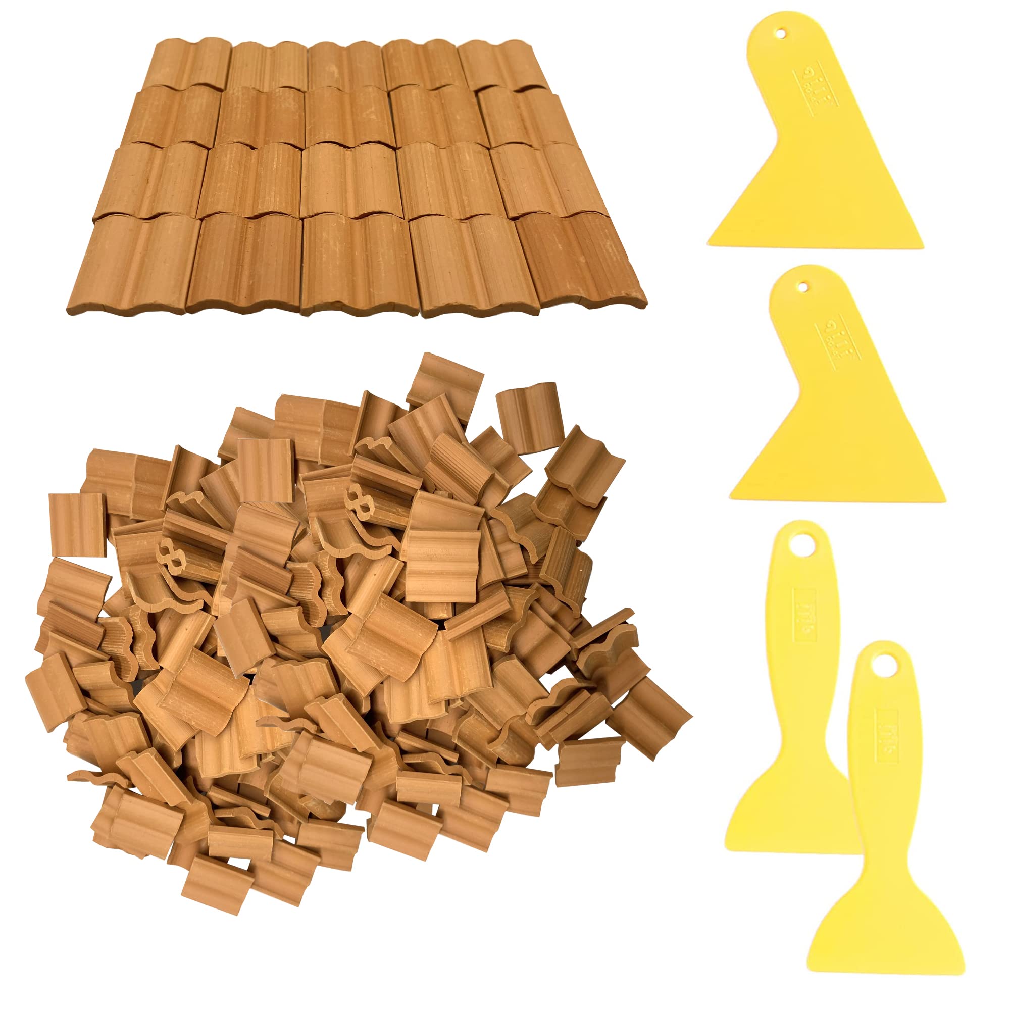 Cayway 300 PCS Mini Red Roof Tiles Set - Realistic Dollhouse Roofing Accessories with Scraper for DIY Miniature House, Fairy Garden & Model Landscaping - Perfect for Diorama, Crafts & Miniature Building Projects