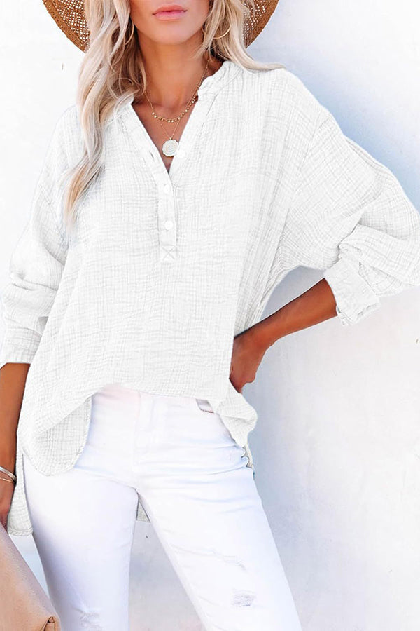 Elegant Solid Color Long Sleeve Pleated Button Loose Blouse for Women | Casual Office Wear & Spring Outfits