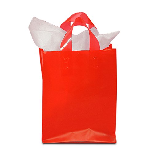 Premium Red Frosted Plastic Bags with Handles - 250 Pack | 10