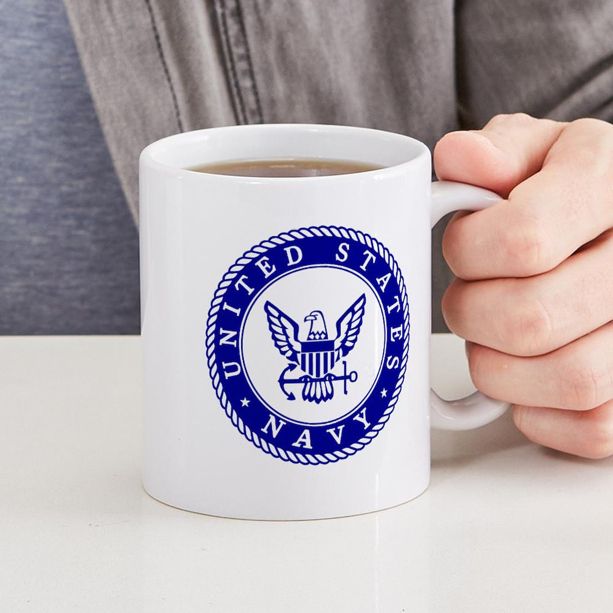 US Navy 11 oz (325 ml) Ceramic Coffee Mug - Durable Navy-Themed Cup for Hot & Cold Drinks - Perfect for Military Gifts, Office Use, and Coffee Lovers