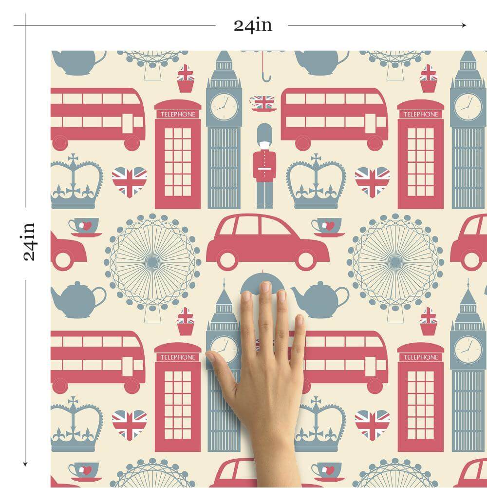 Blue and White Travel Themed Peel and Stick Removable Wallpaper 6210 - Self-Adhesive Decorative Wall Covering for Bedroom, Living Room & Office Decor
