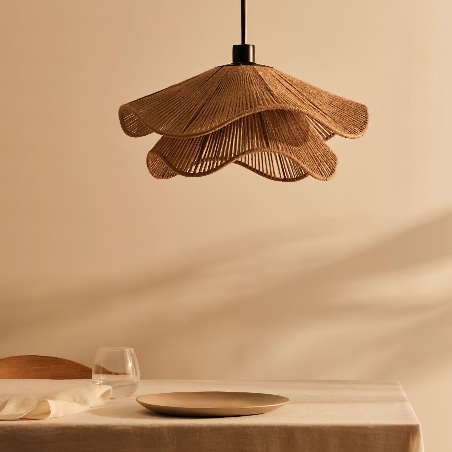 Handmade Straw Hat Pendant Lamp - Natural Woven Rattan Ceiling Light Fixture for Boho, Beach House & Farmhouse Decor - Perfect for Living Room, Bedroom or Patio Lighting